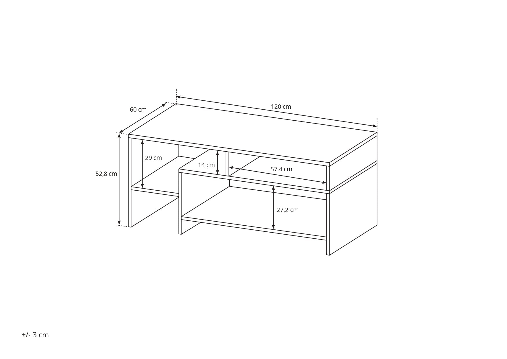 Lask ALVA Couchtisch – 120 x 60 x 53 cm – Weiß & Goldene Eiche