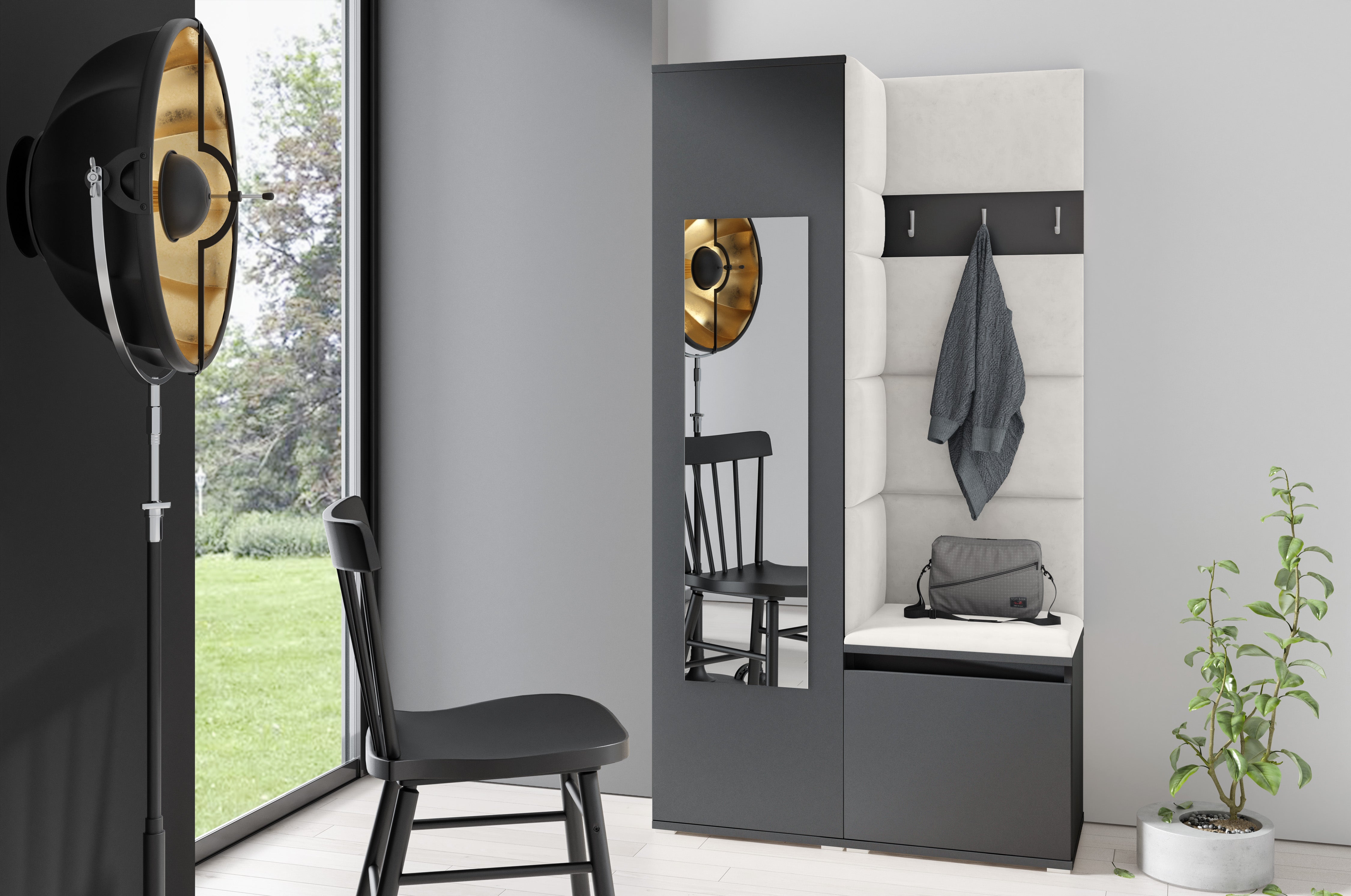 PK Emi 13 Hallway Wardrobe Graphite - Upholstered Panels in Various Colours