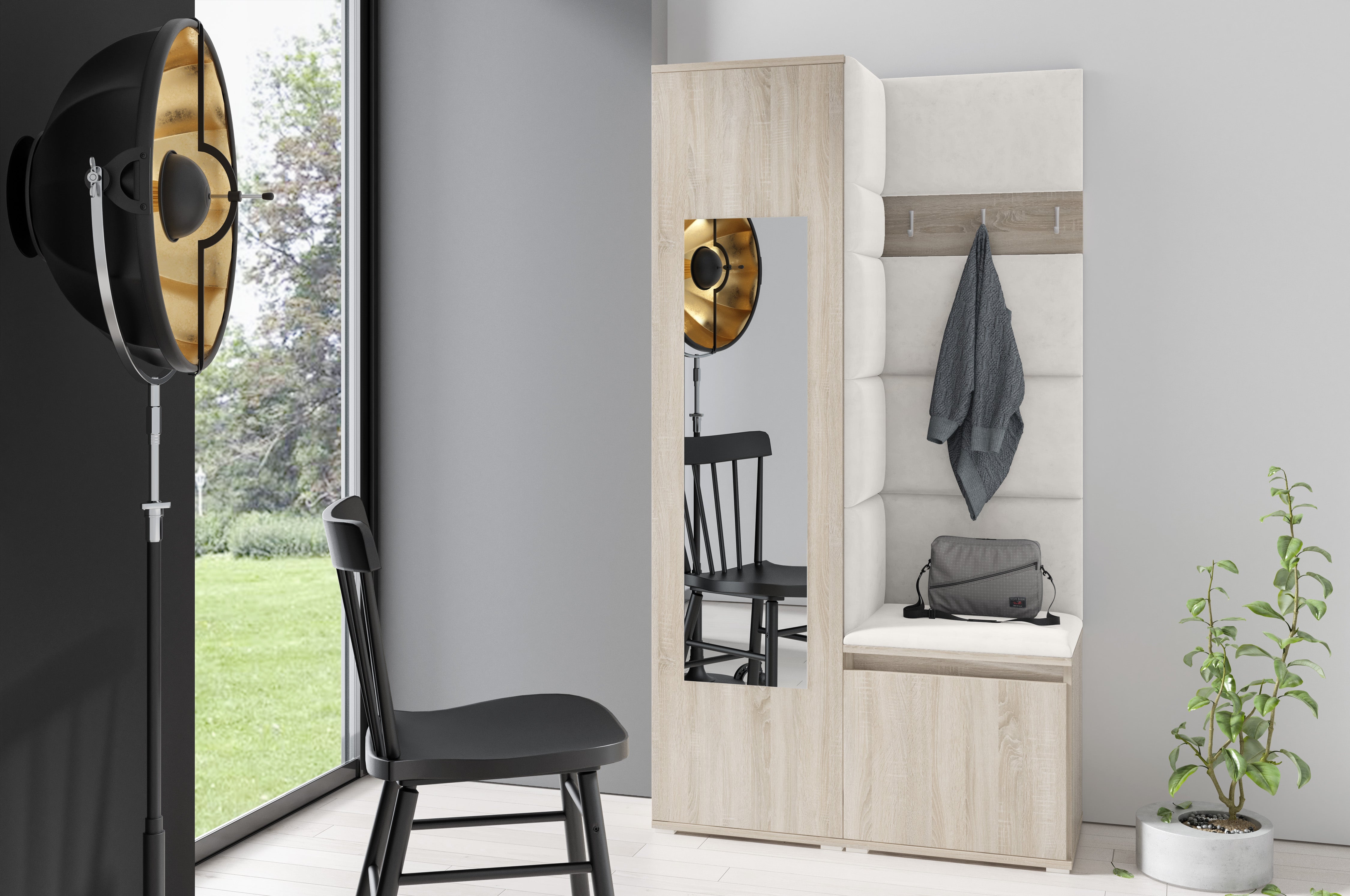 PK Emi 13 Hallway Wardrobe Sonoma - Upholstered Panels in Various Colours