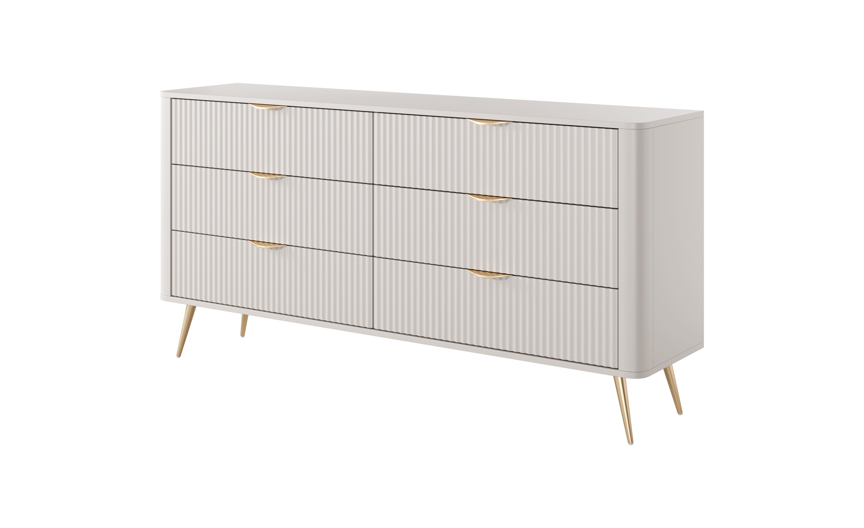 Lask Lante - Sideboard 163 cm mit 6 Schubladen, Beige (163,2 × 81,2 × 38 cm)