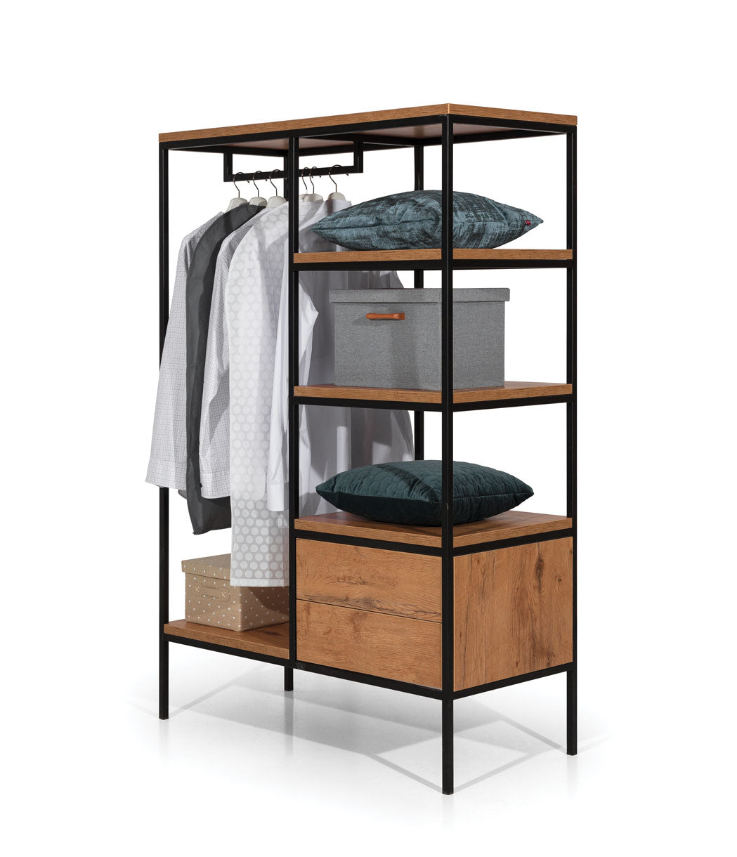 NE Loft Regal mit Kleiderstange, Einlegeböden und Schubladen – 106 cm