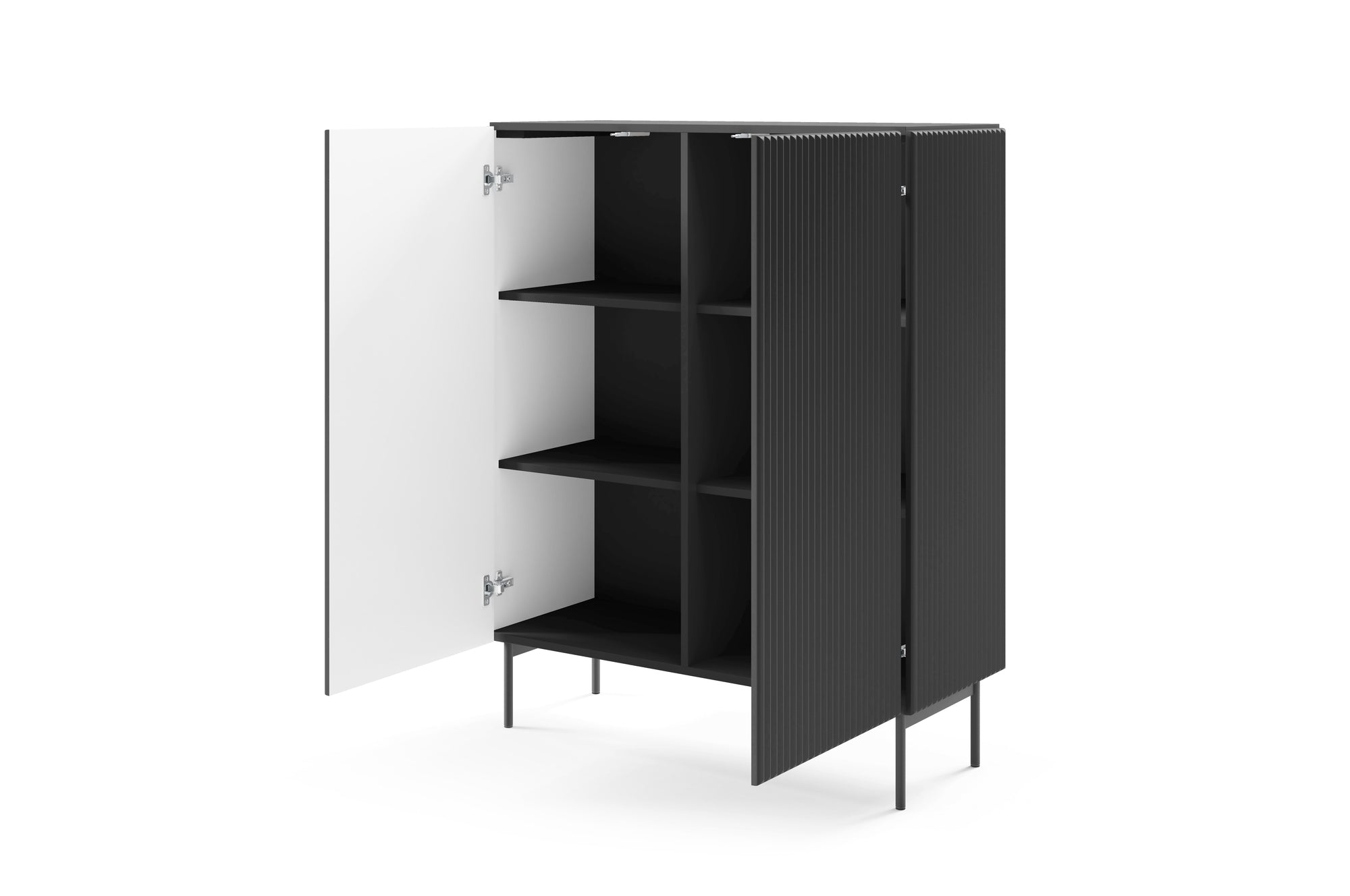 Lask Multi Black – Hohes Sideboard mit 2 Türen (98,6 × 123 × 39,8 cm)