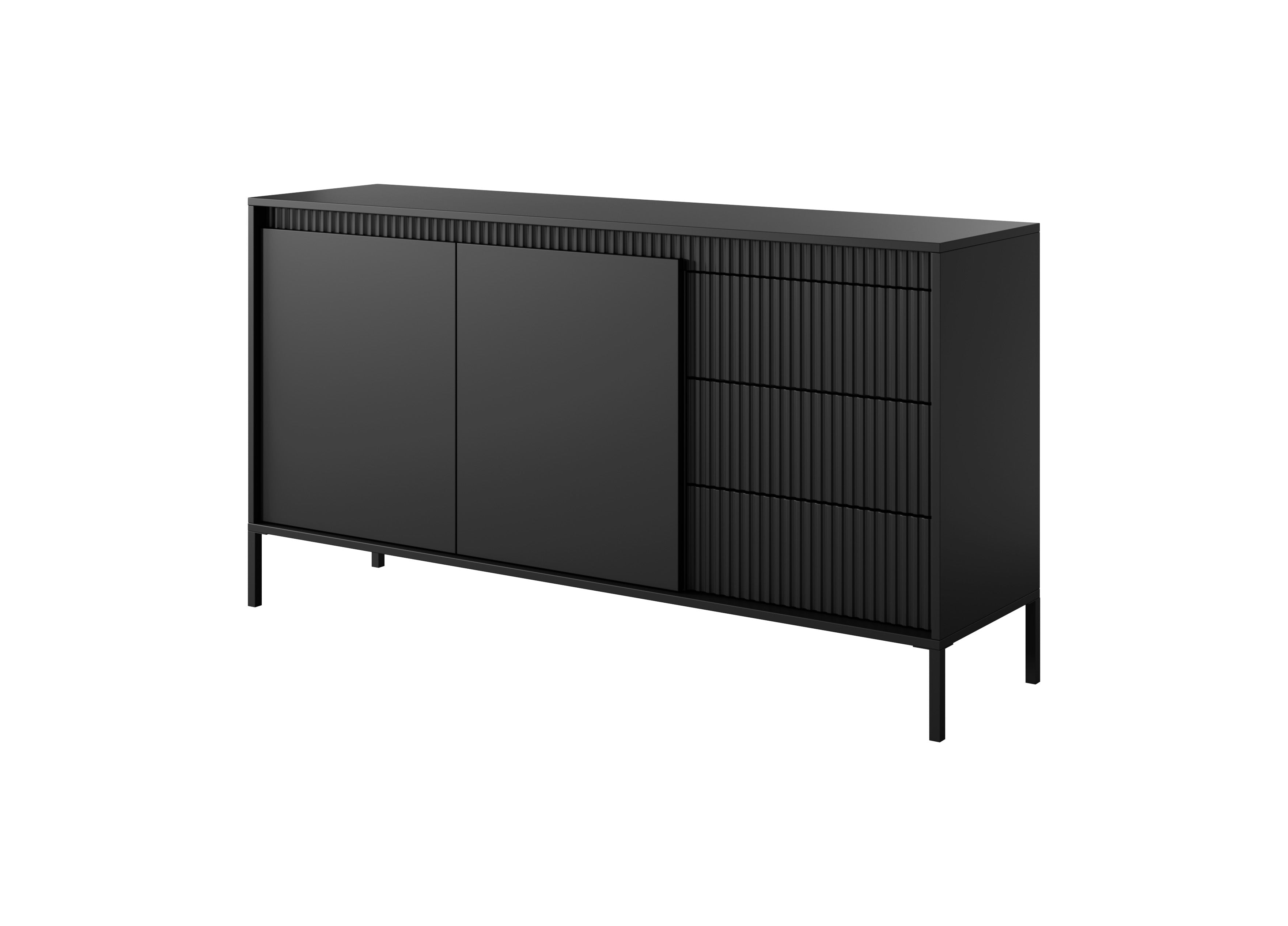 Lask Senso - Sideboard 153 cm Schwarz (2 Türen, 3 Schubladen)