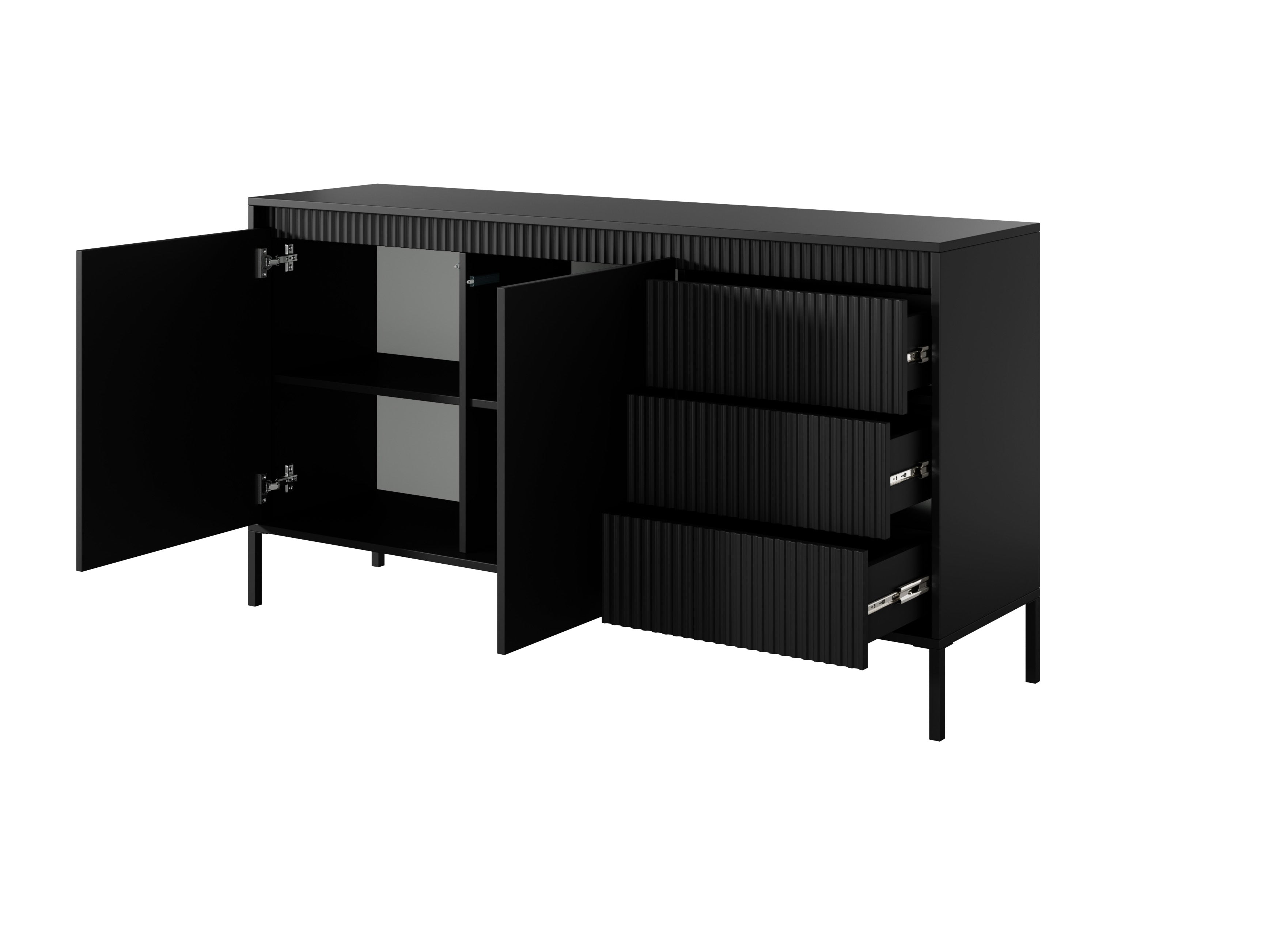 Lask Senso - Sideboard 153 cm Schwarz (2 Türen, 3 Schubladen)