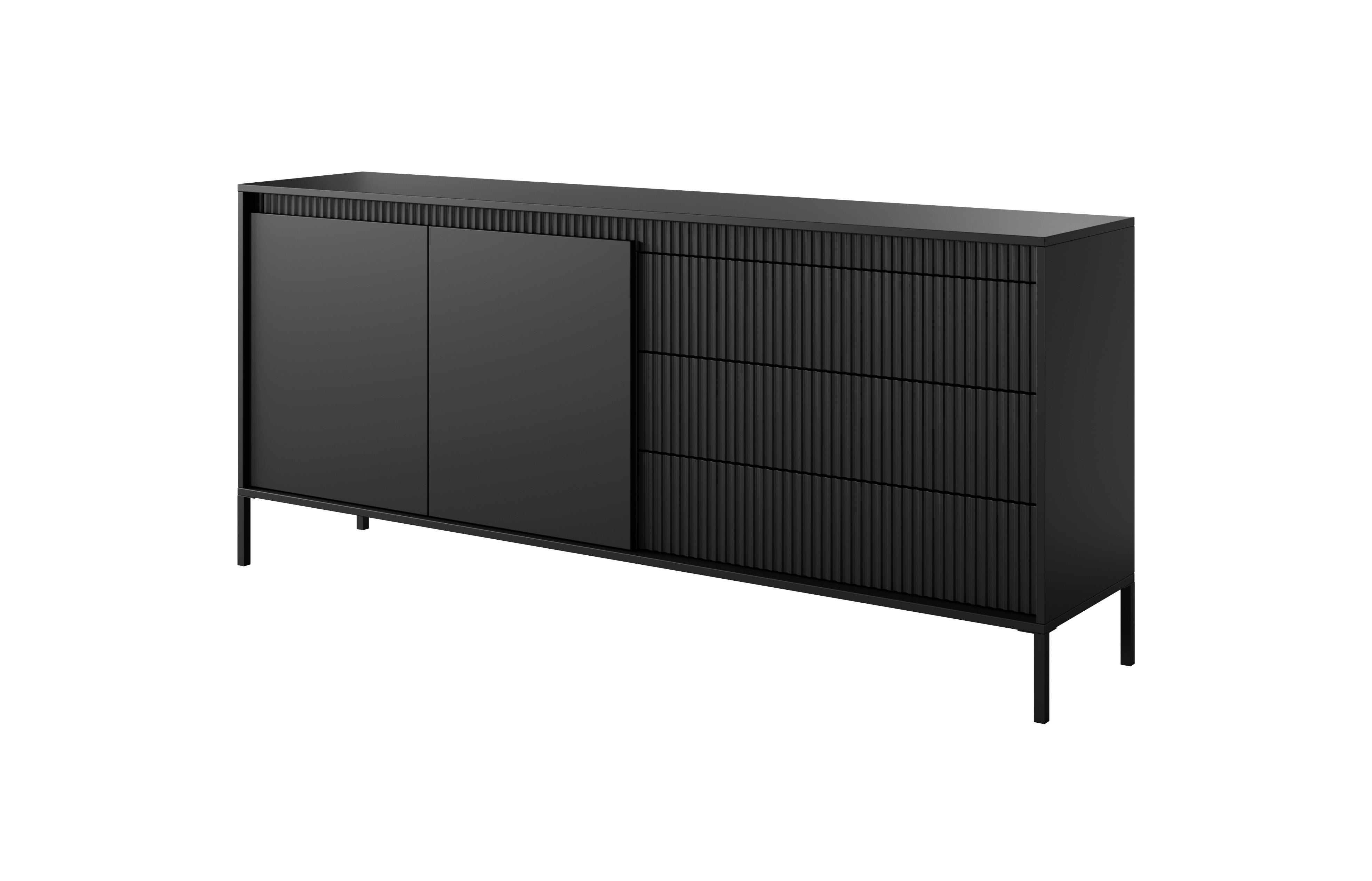 Lask Senso – Sideboard 187 cm Schwarz (2 Türen, 3 Schubladen)