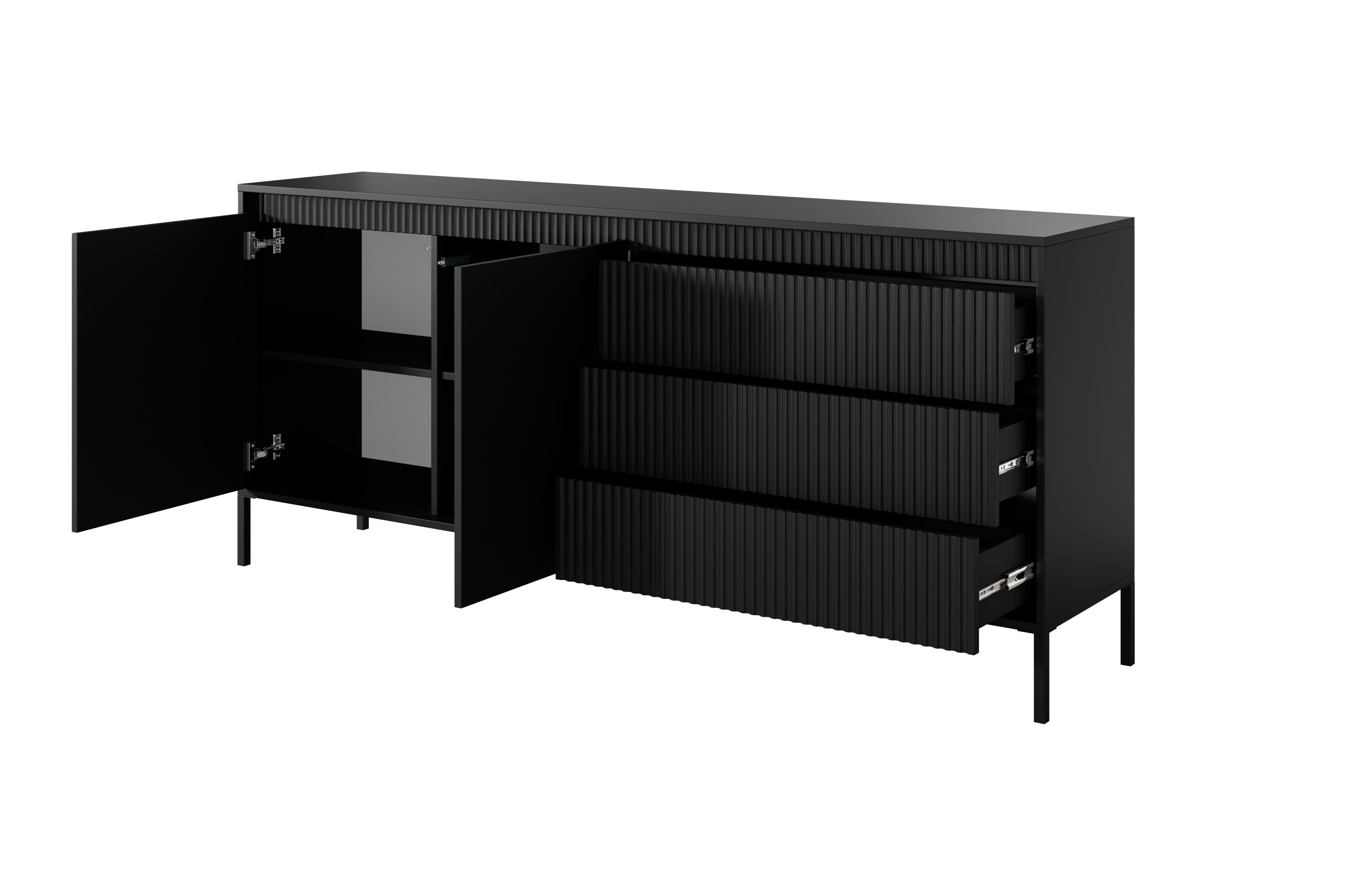 Lask Senso – Sideboard 187 cm Schwarz (2 Türen, 3 Schubladen)