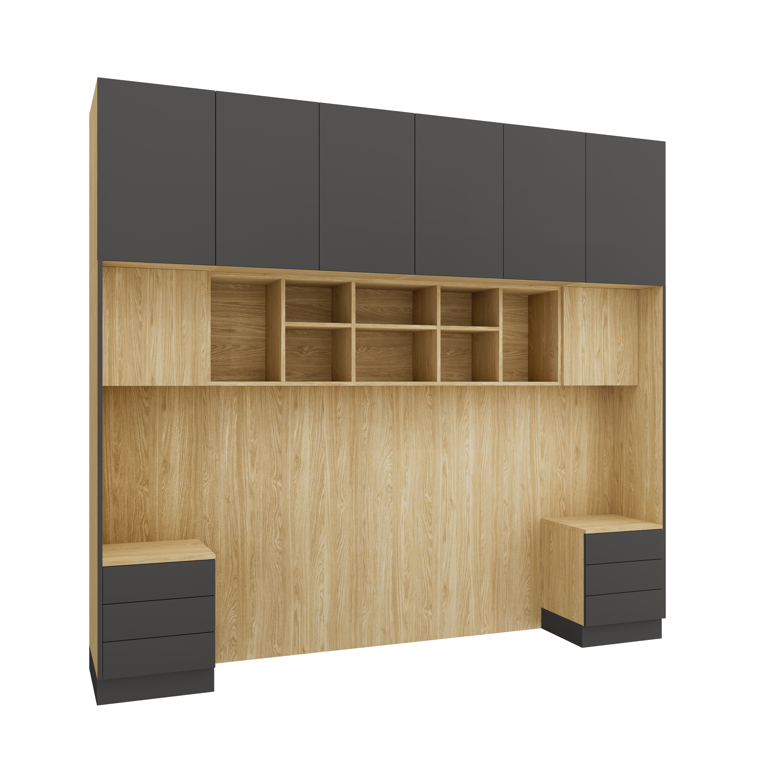 SLEEP VARIA Customizable Bedroom Build-in System with Nightstands – Oiled Oak / Graphite