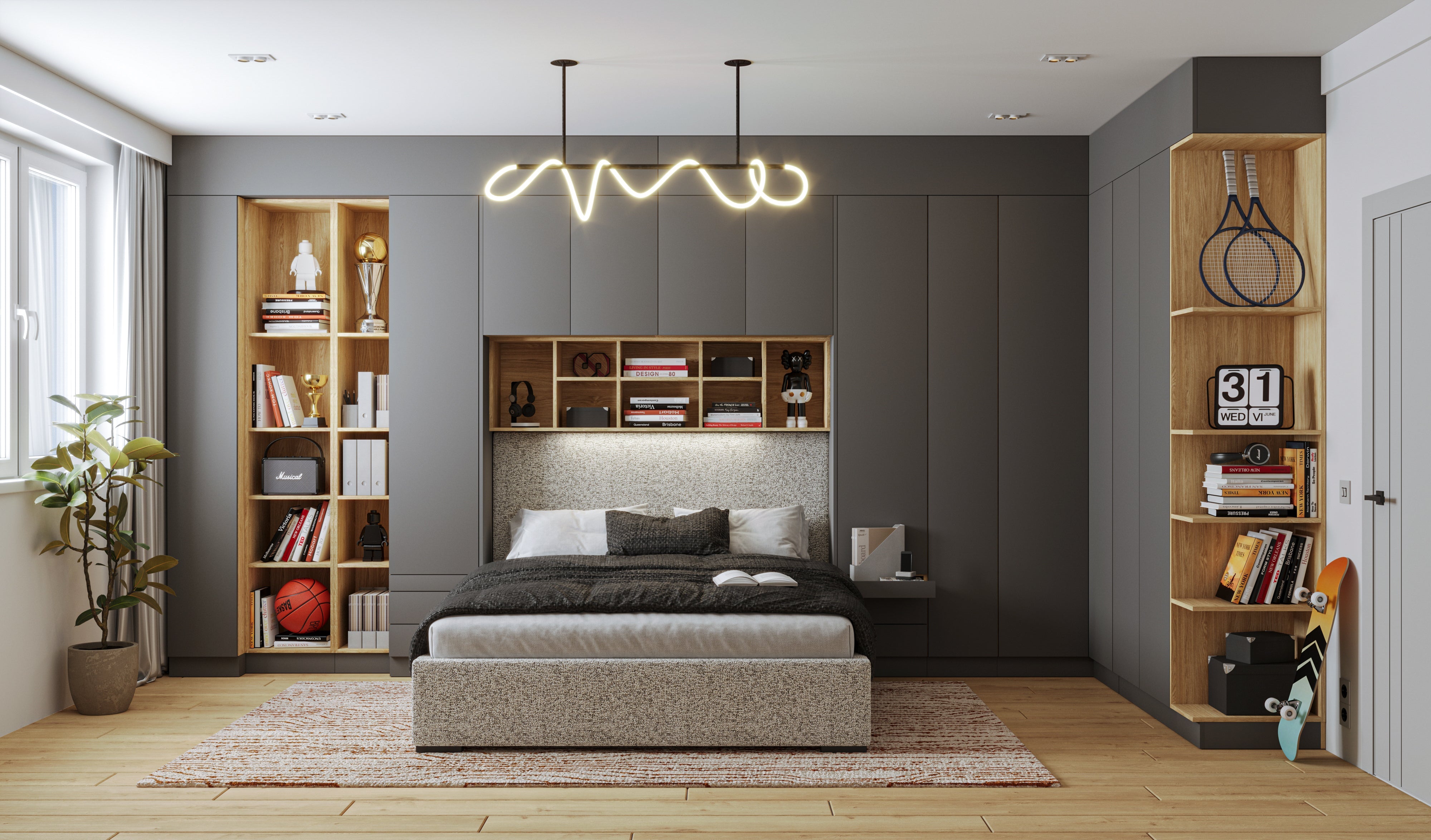 SLEEP VARIA Customizable Bedroom Build-in System – Oiled Oak / Graphite