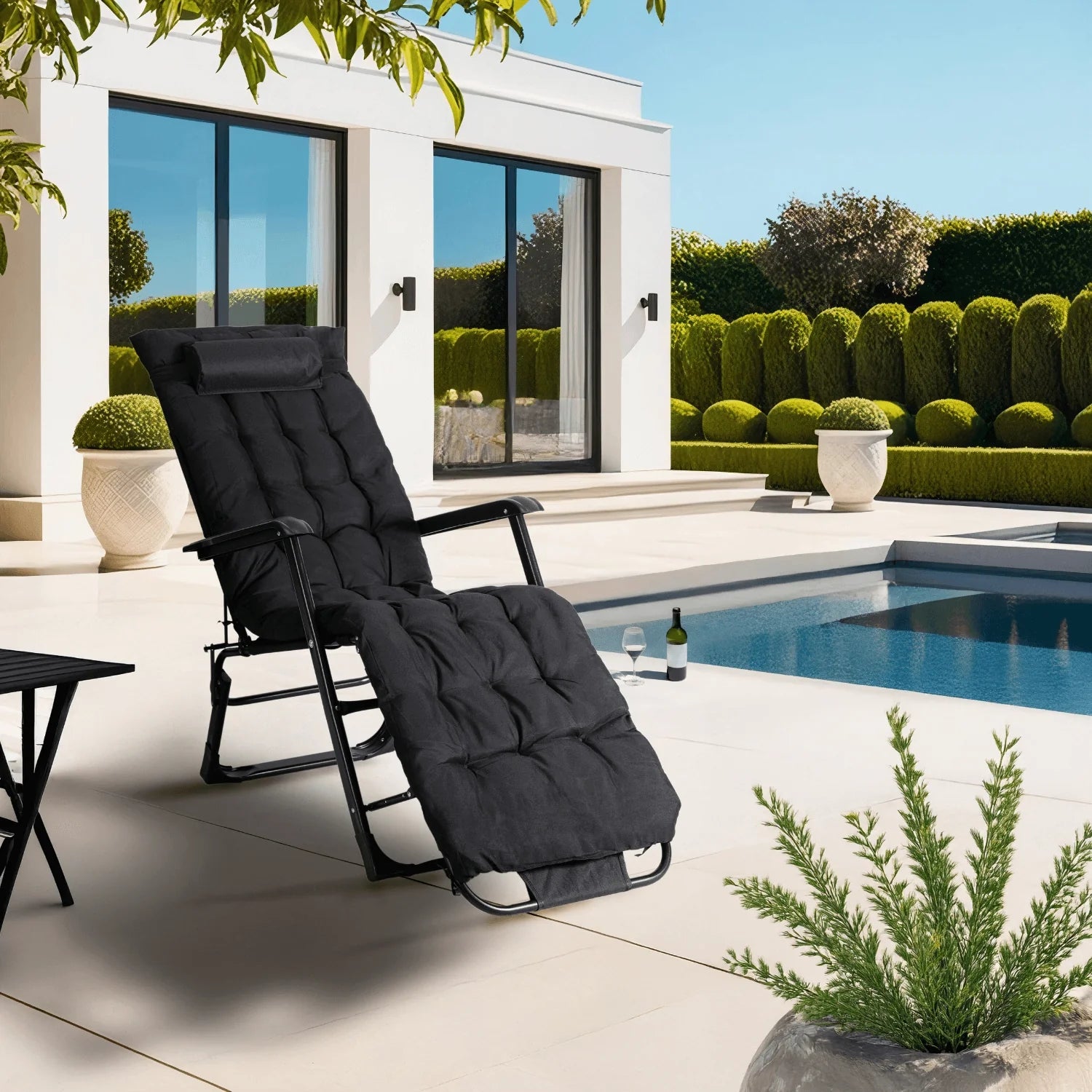 Elite EDISON Gartenliege Schwarz - Verstellbare Outdoor-Liege