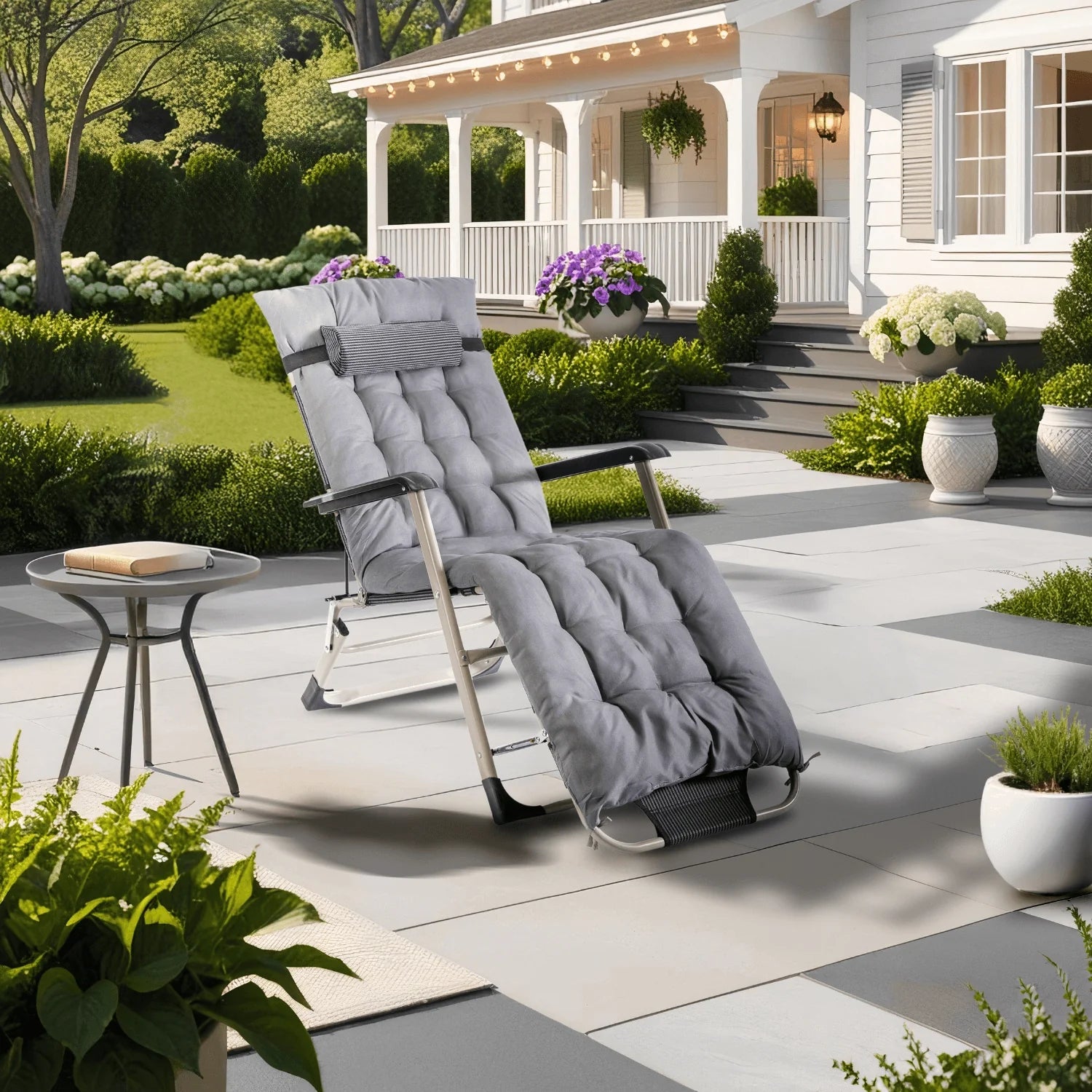 Elite EDISON Gartenliege Grau - Verstellbare Liege mit Fußstütze
