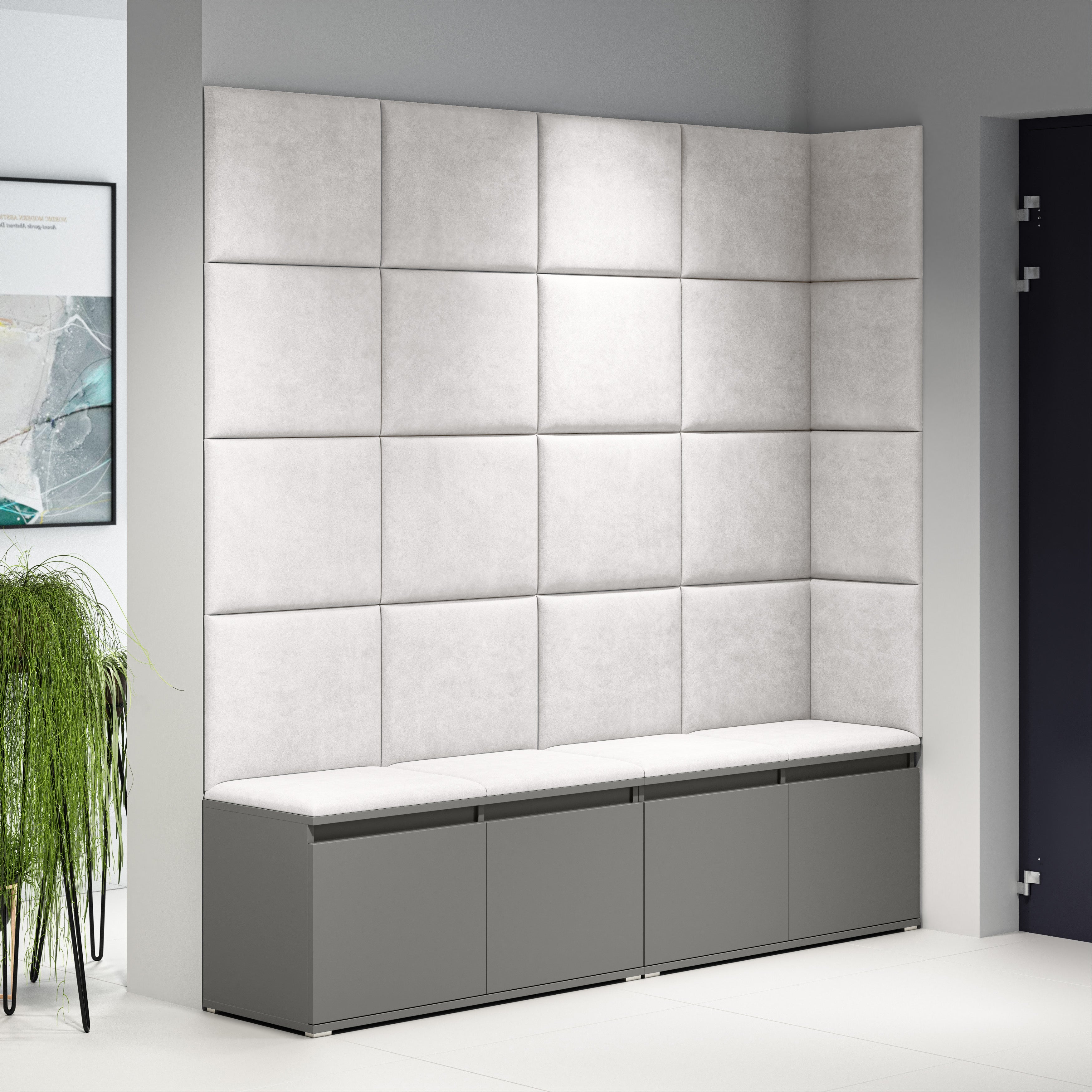 PK Emi 3 Hallway Wardrobe Graphite - Upholstered Panels in Various Colours