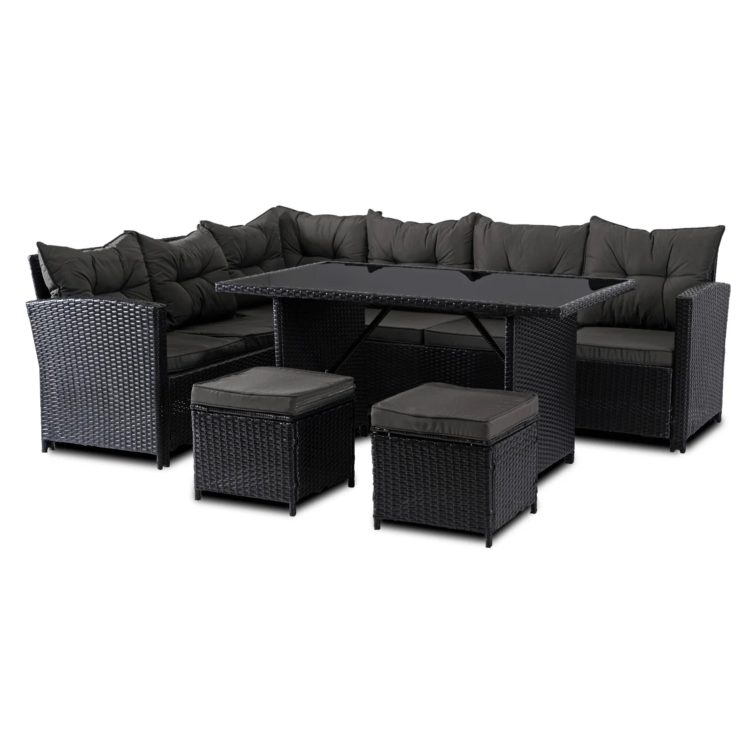 Elite DALLAS Gartenmöbel-Set Schwarz/Dunkelgrau - Luxuriöse Rattan-Gartenlounge