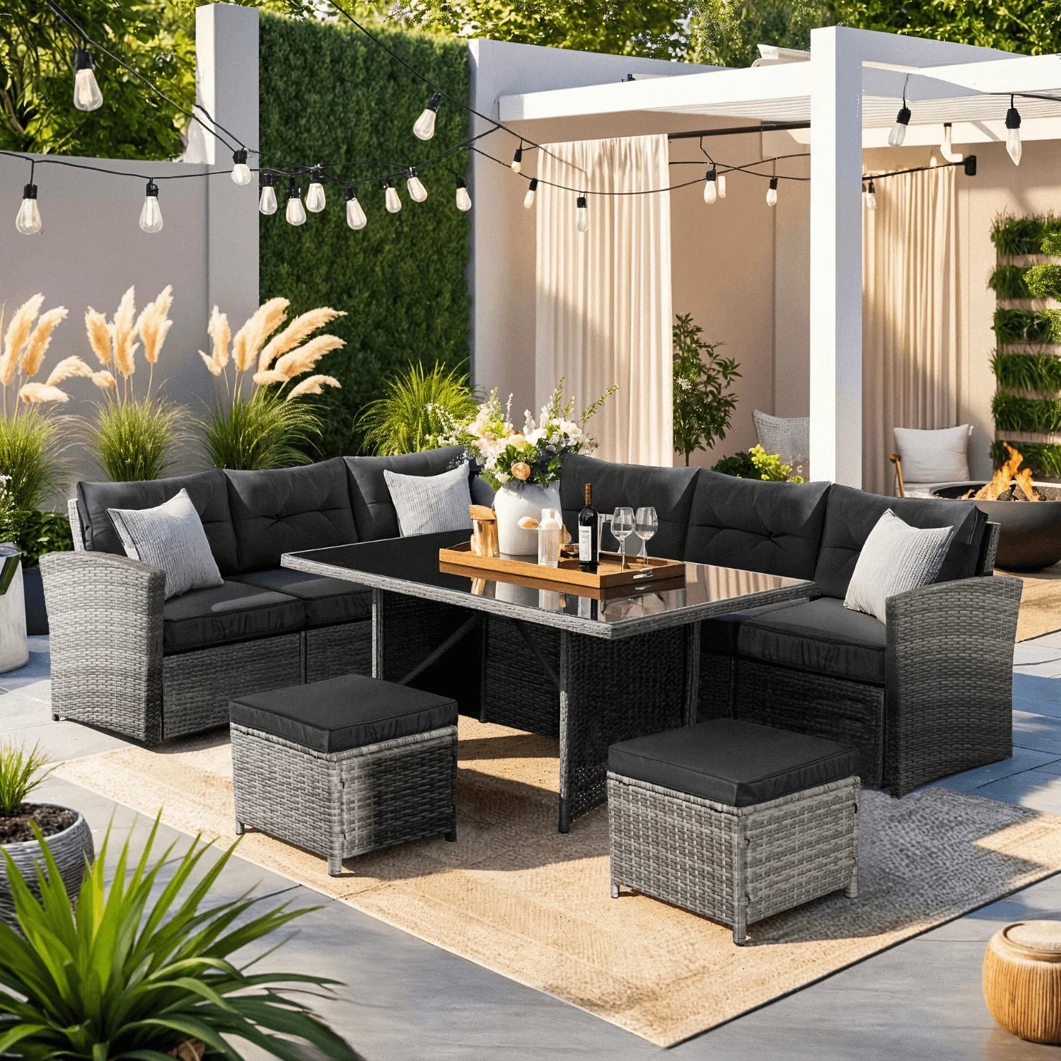 Elite DALLAS Gartenmöbel-Set Grau/Schwarz – Luxuriöse Rattan-Gartenlounge