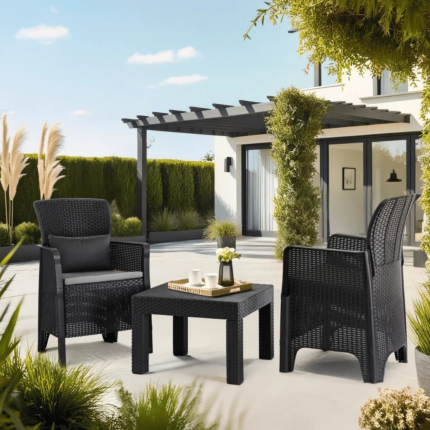 Elite FRENSO Gartenmöbel-Set Schwarz – Kompakte & Stilvolle Gartenlounge