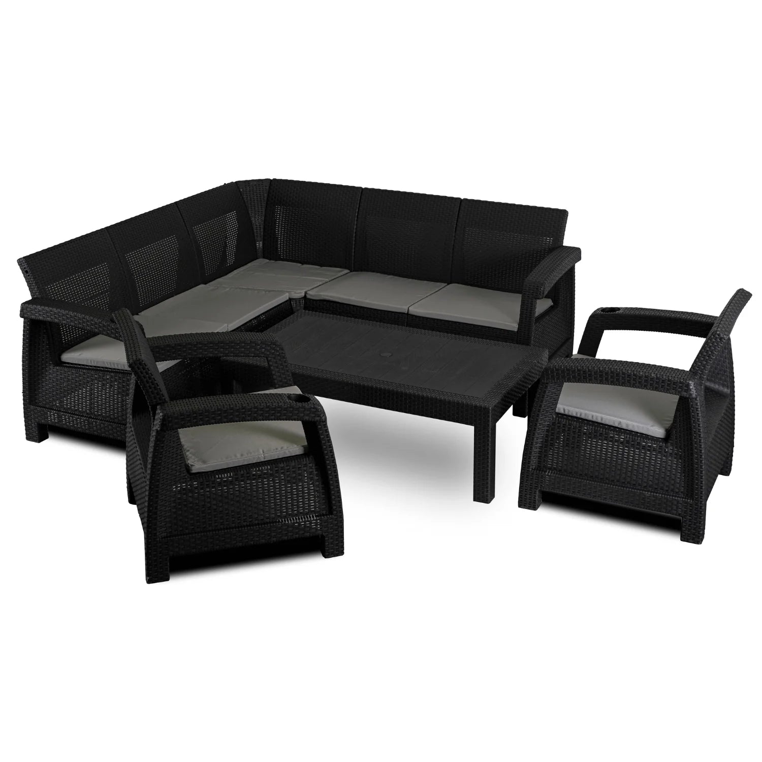 Elite INDIANA Gartenmöbel-Set Schwarz/Grau – Moderne & vielseitige Gartenlounge