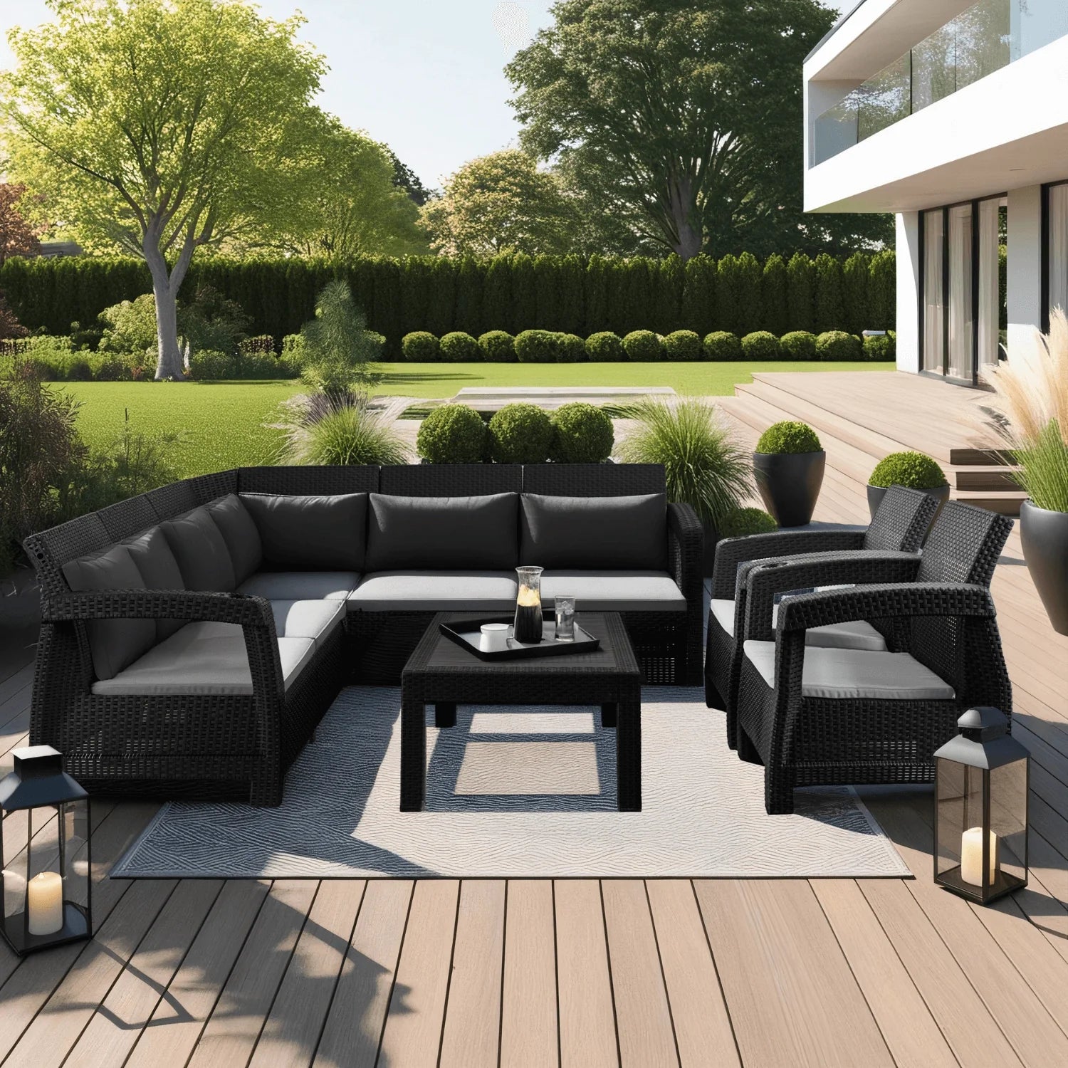 Elite INDIANA Gartenmöbel-Set Schwarz/Grau – Moderne & vielseitige Gartenlounge