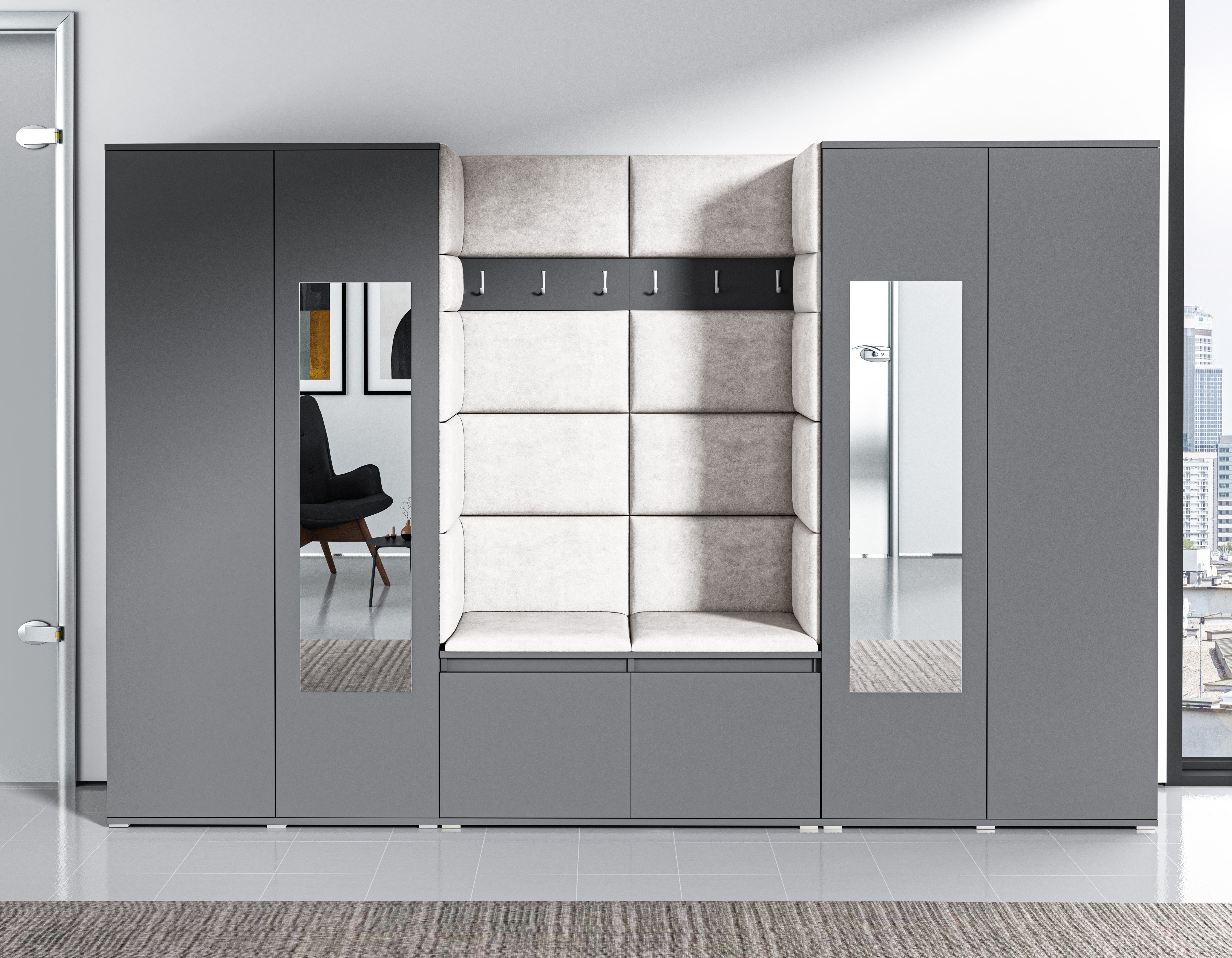 PK Emi 10 Hallway Wardrobe Graphite - Upholstered Panels in Various Colours
