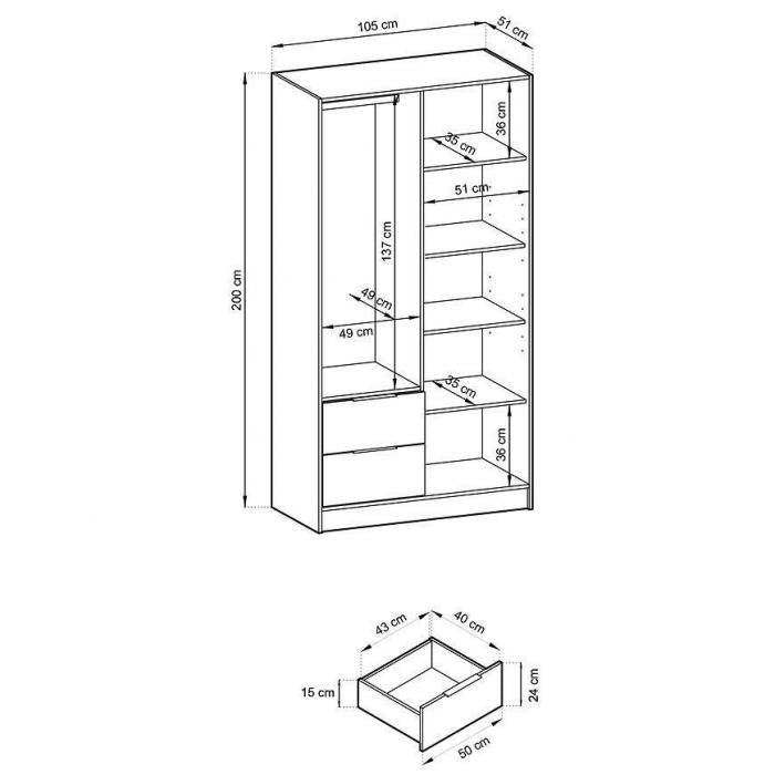 Nelly 2D Kleiderschrank – Kaschmir / Graphit 105 cm