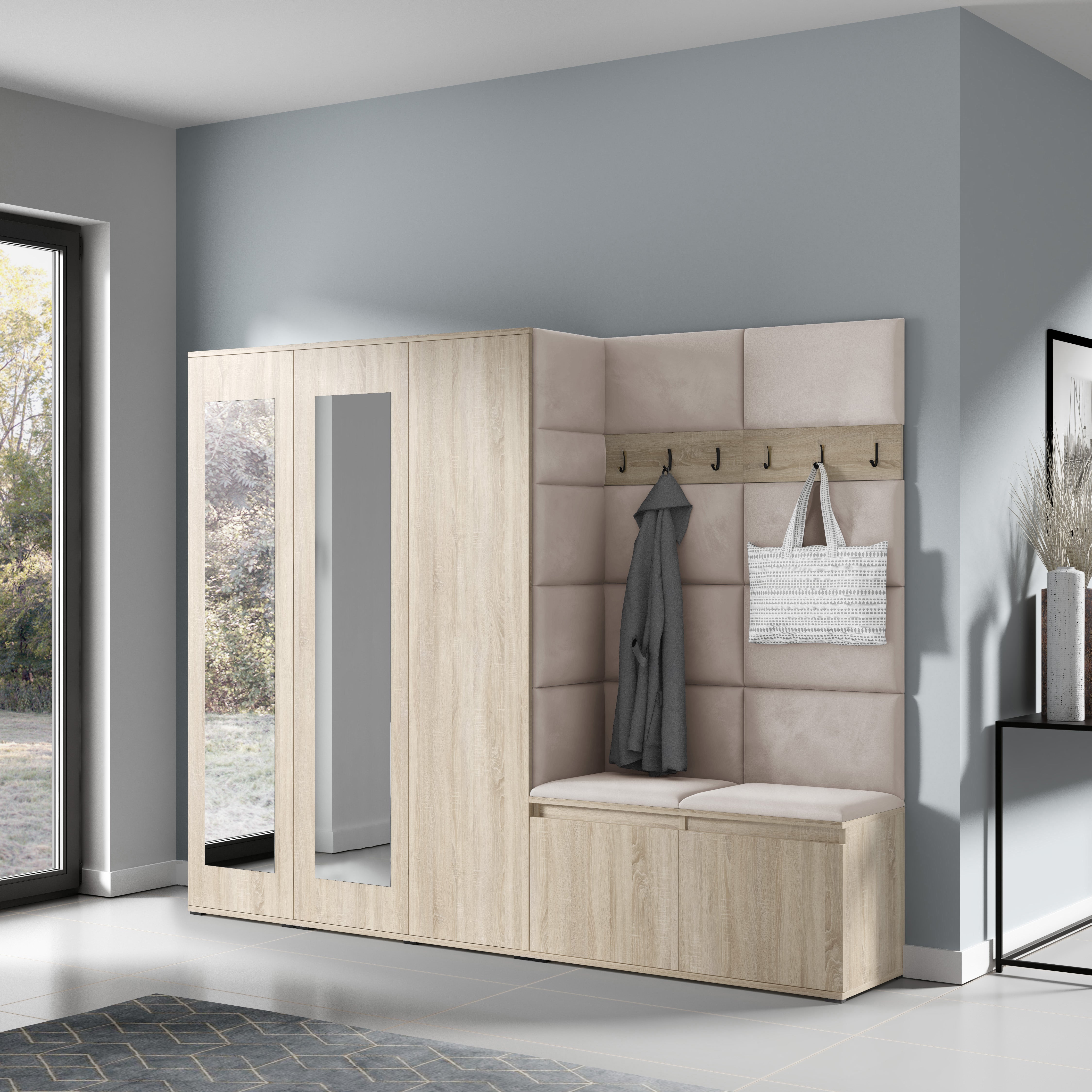 PK Emi 15 Flurgarderobe Sonoma Eiche - Polsterpaneele in verschiedenen Farben
