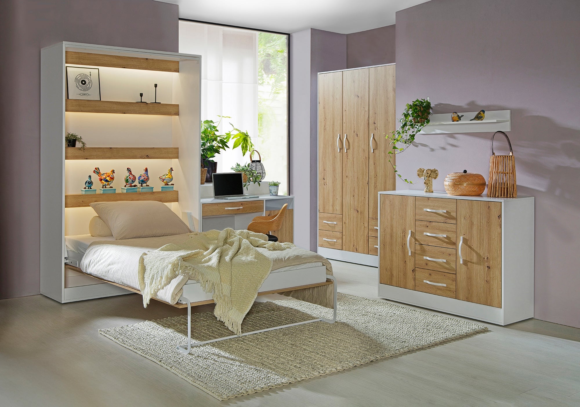 Vertical Murphy Bed Domel Oak-White 120, 140, 160 x 200 cm