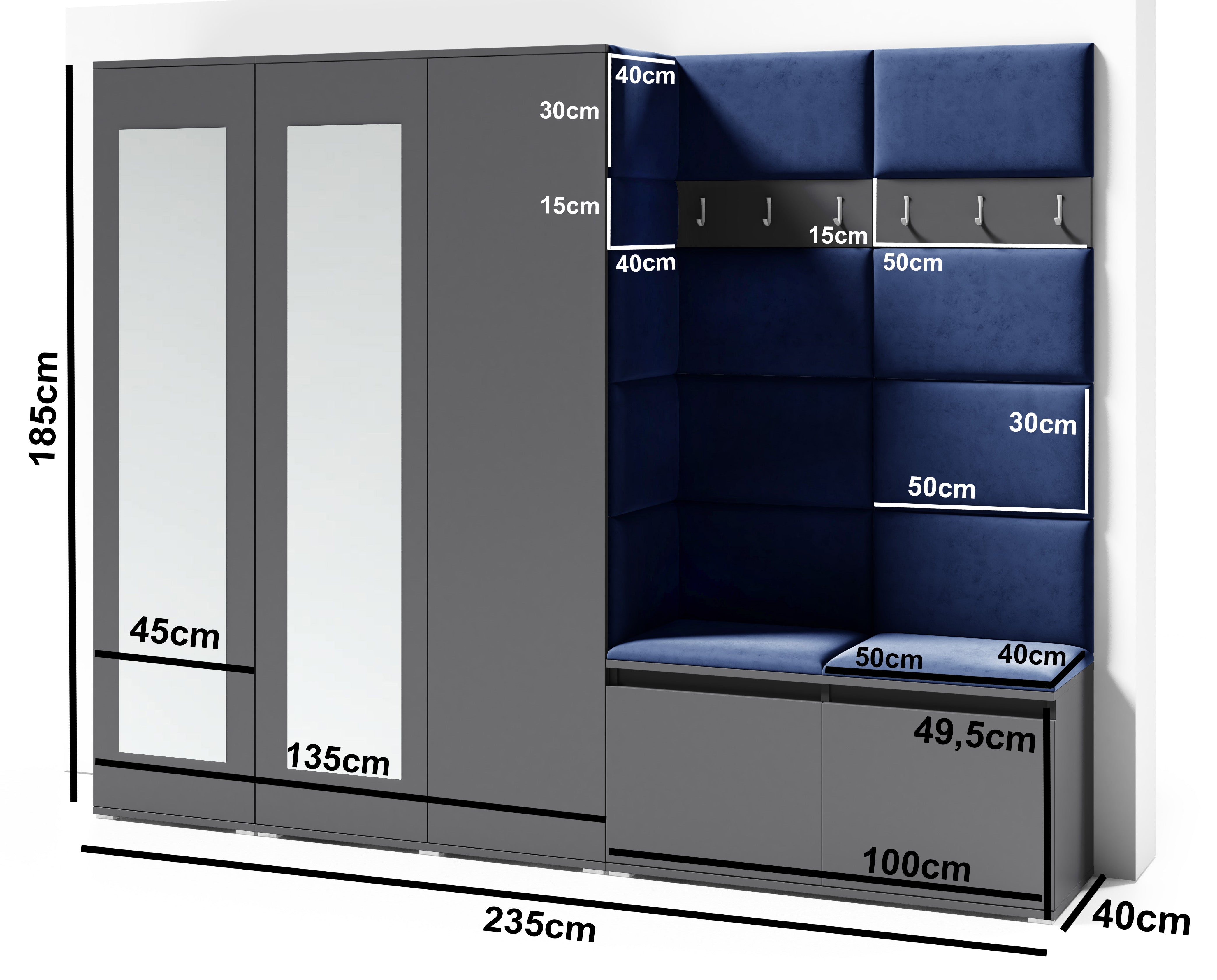 PK Emi 15 Flurgarderobe Sonoma Eiche - Polsterpaneele in verschiedenen Farben