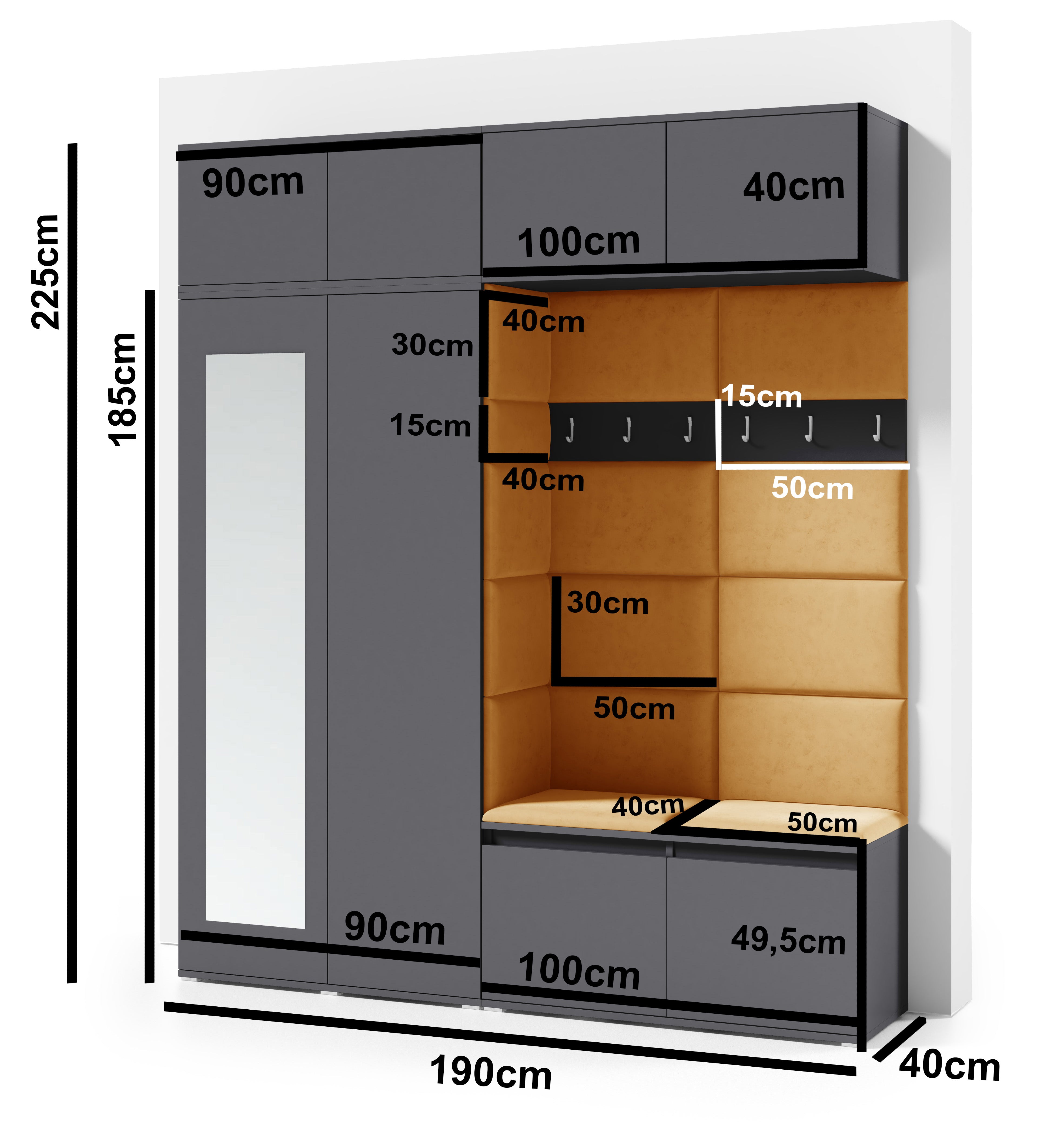 PK Emi 16 Flurgarderobe Sonoma Eiche - Polsterpaneele in verschiedenen Farben