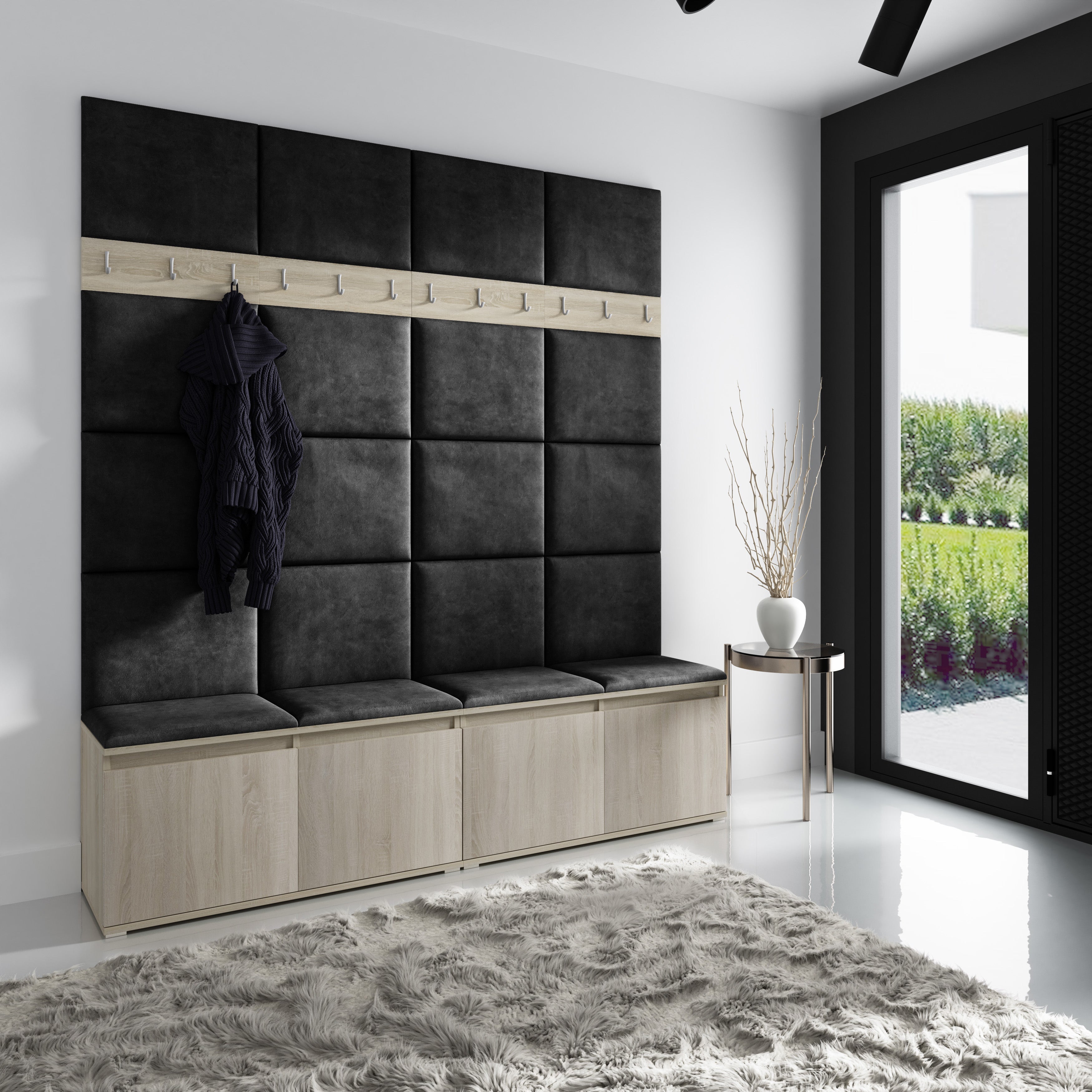 PK Emi 4 Flurgarderobe Sonoma - Polsterpaneele in verschiedenen Farben
