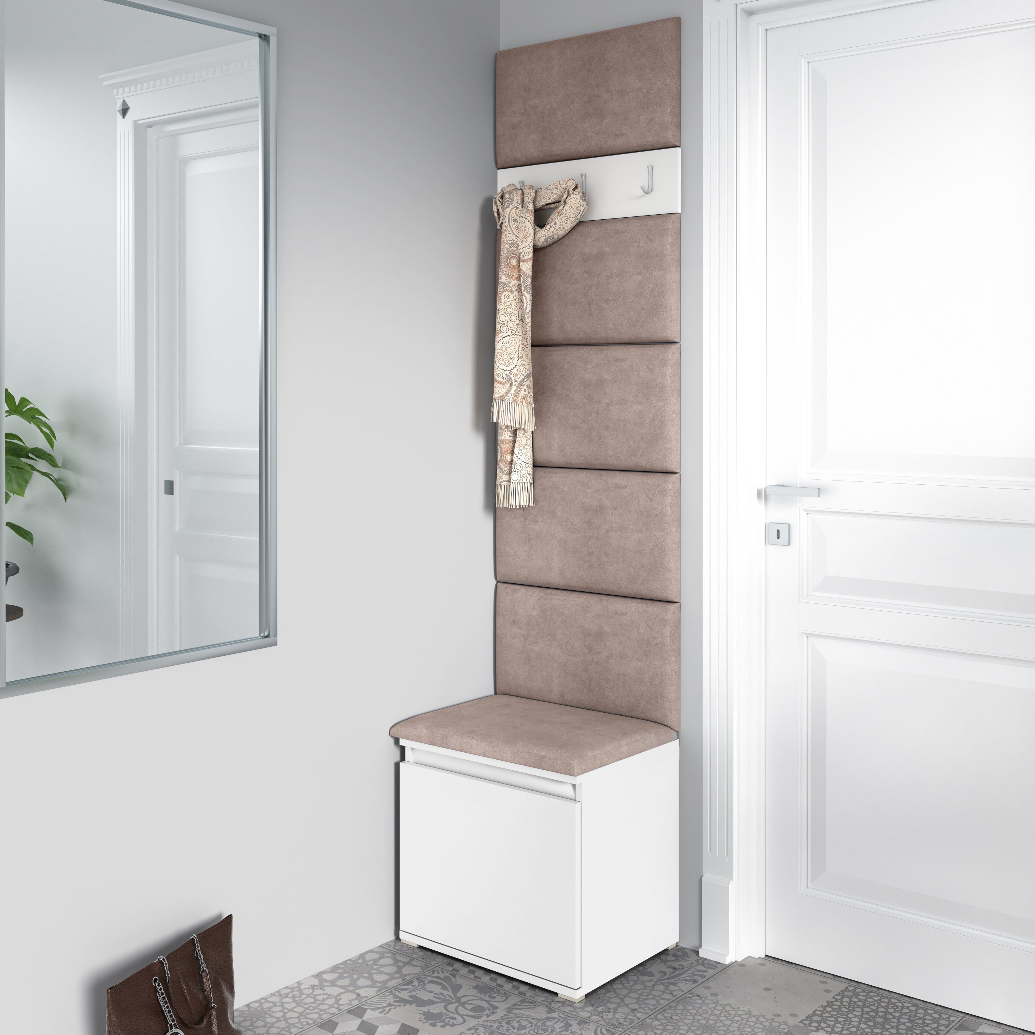 PK Emi 7 Hallway Wardrobe White - Upholstered Panels in Various Colours
