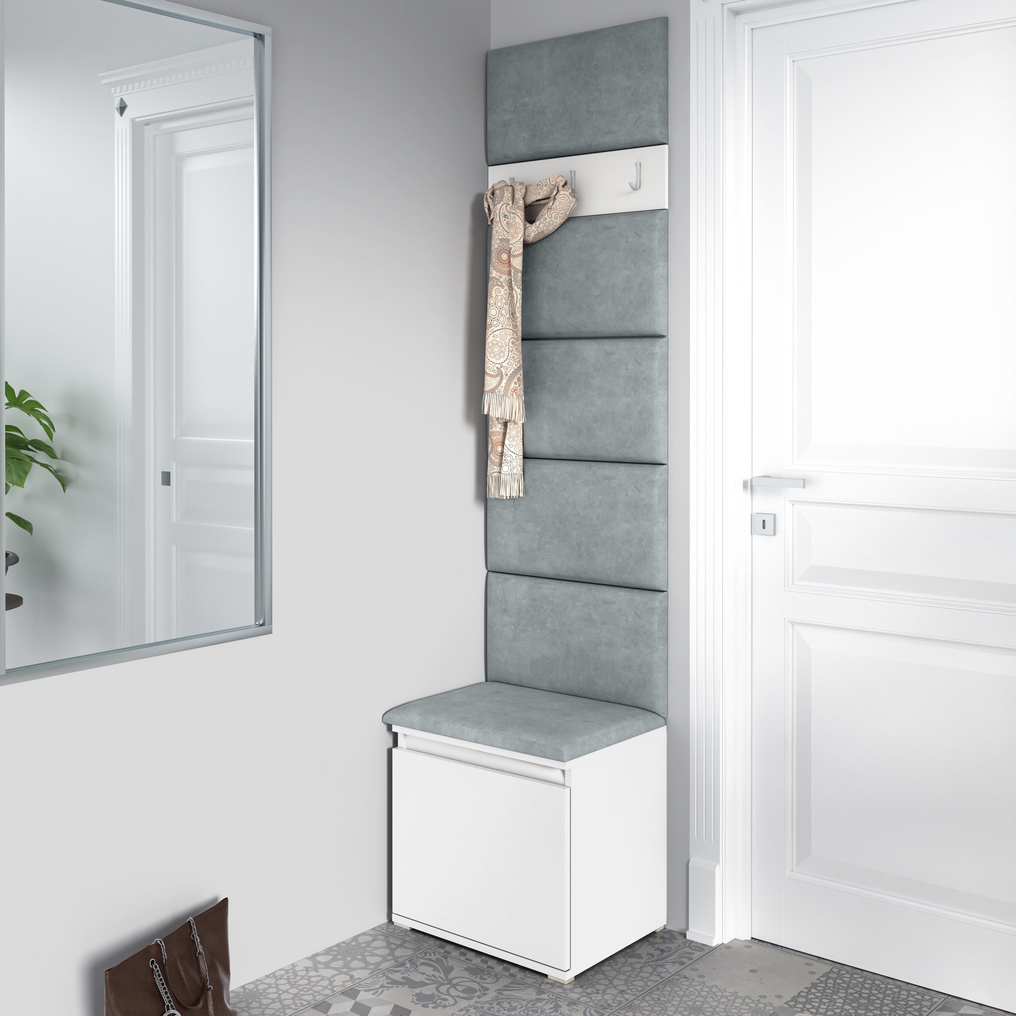 PK Emi 7 Hallway Wardrobe White - Upholstered Panels in Various Colours