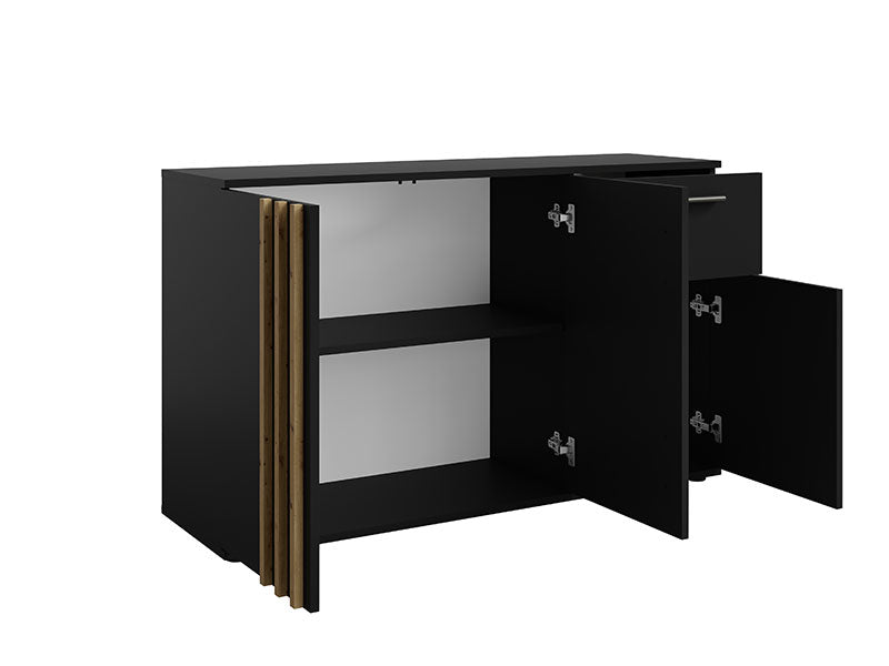 MO Toll 3-türiges Sideboard mit 1 Schublade – Schwarz / Artisan-Eiche