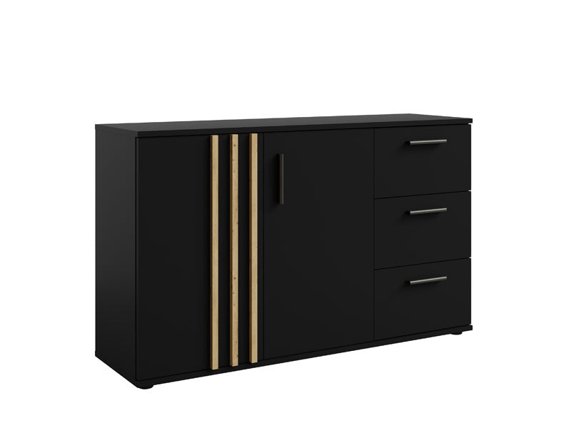 MO Toll 2-türiges Sideboard mit 3 Schubladen – Schwarz / Artisan-Eiche
