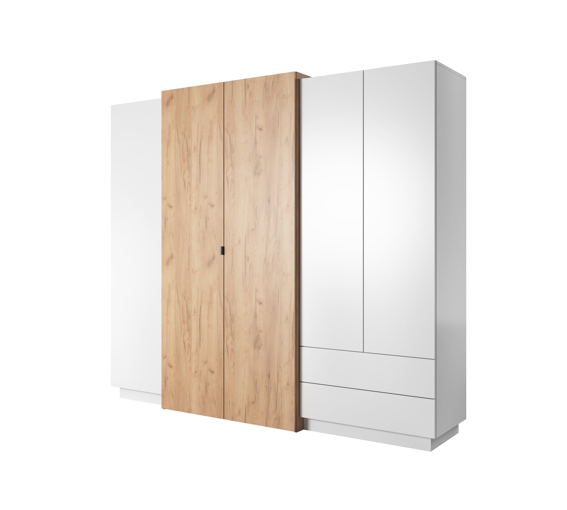Lask 3D – Kleiderschrank 230 cm | Weiß &amp; Craft Eiche