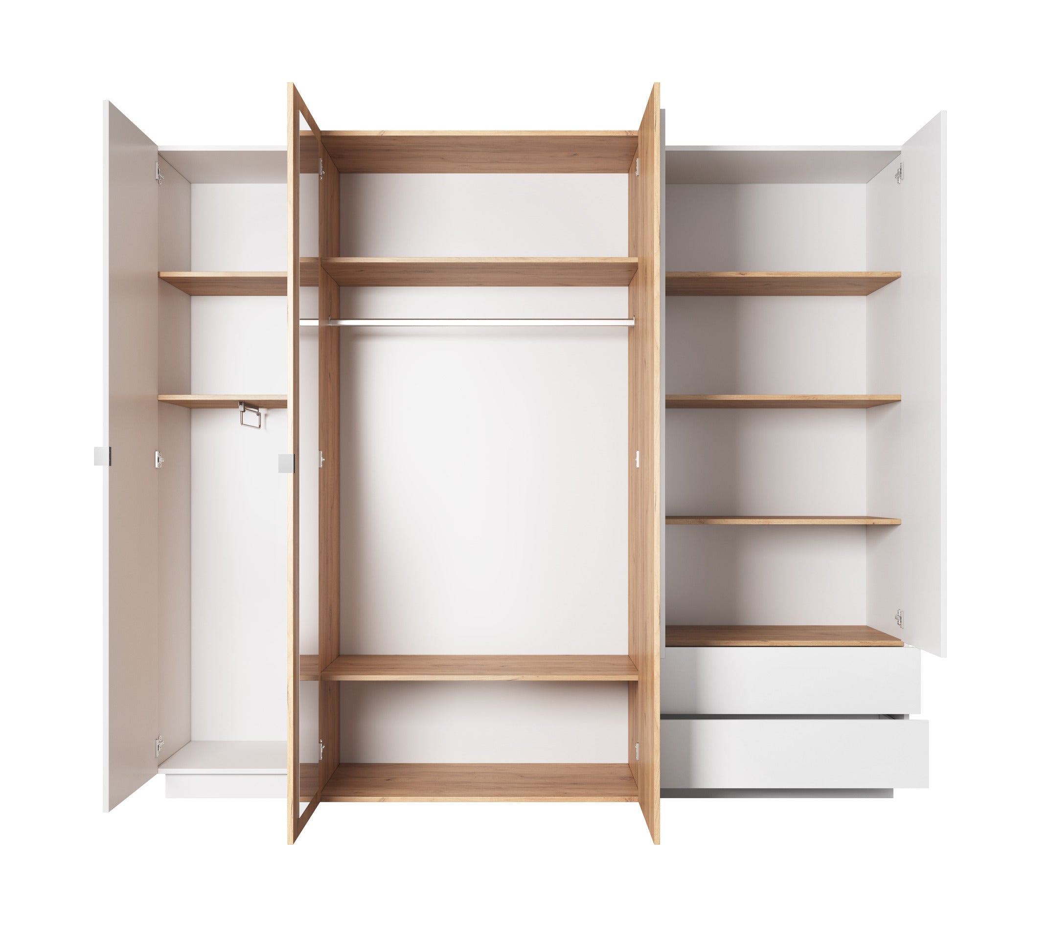 Lask 3D – Kleiderschrank 230 cm | Weiß &amp; Craft Eiche
