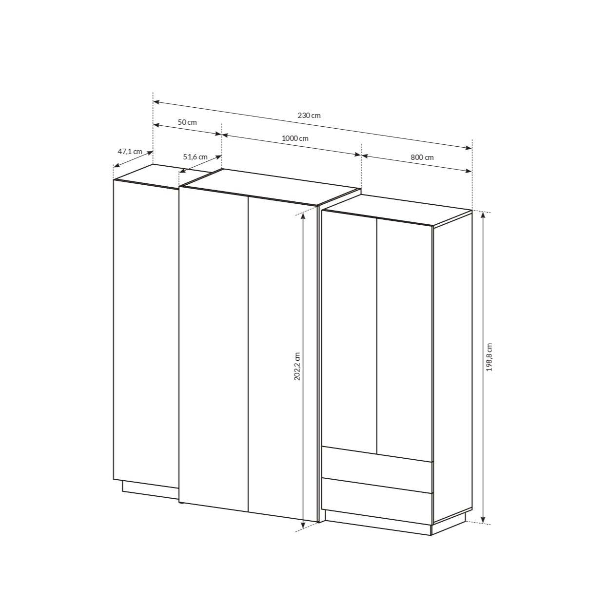 Lask 3D – Kleiderschrank 230 cm | Weiß &amp; Craft Eiche
