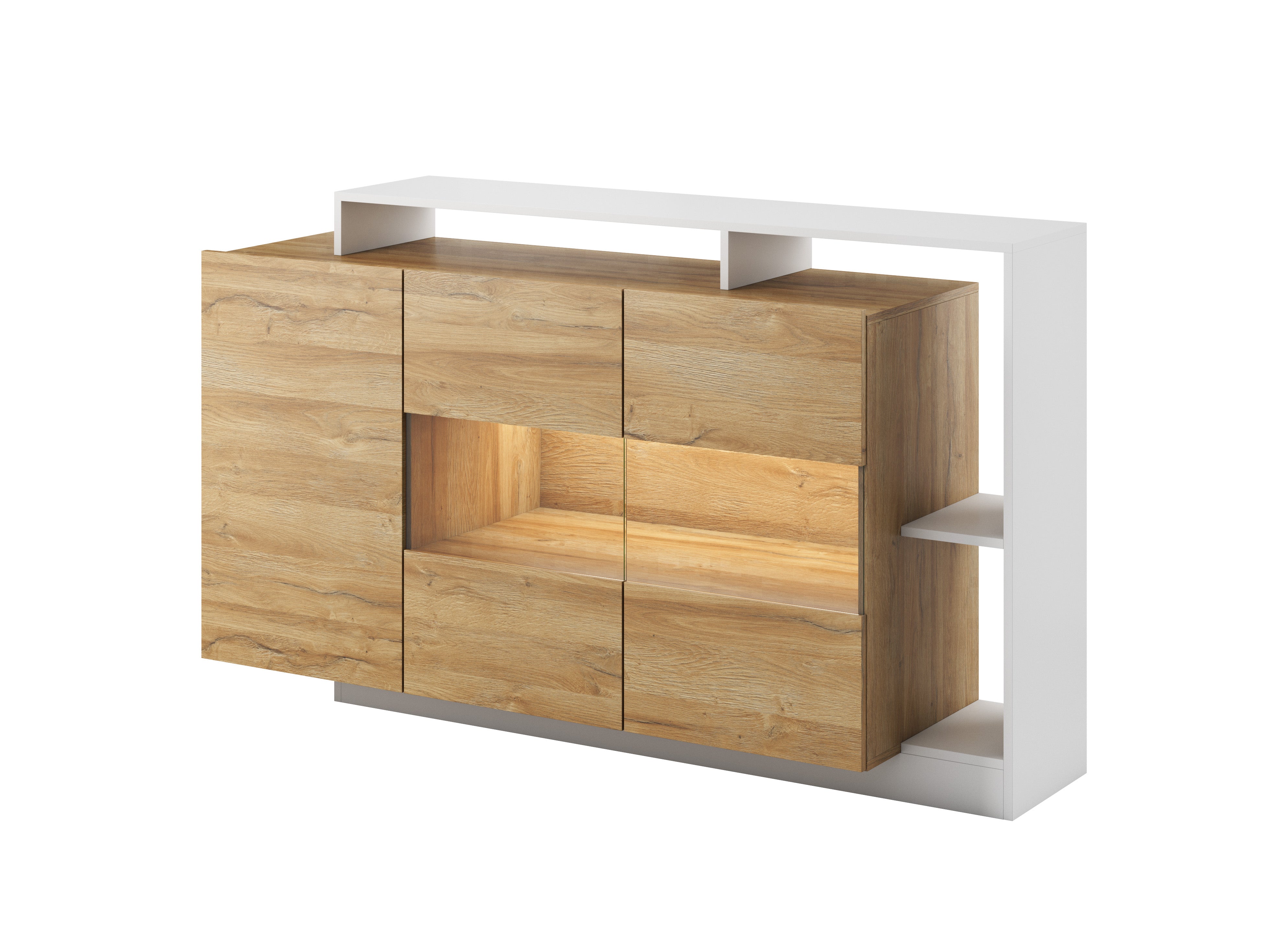 Lask ALVA Sideboard - 155 x 30–44 x 93,5 cm - Weiß