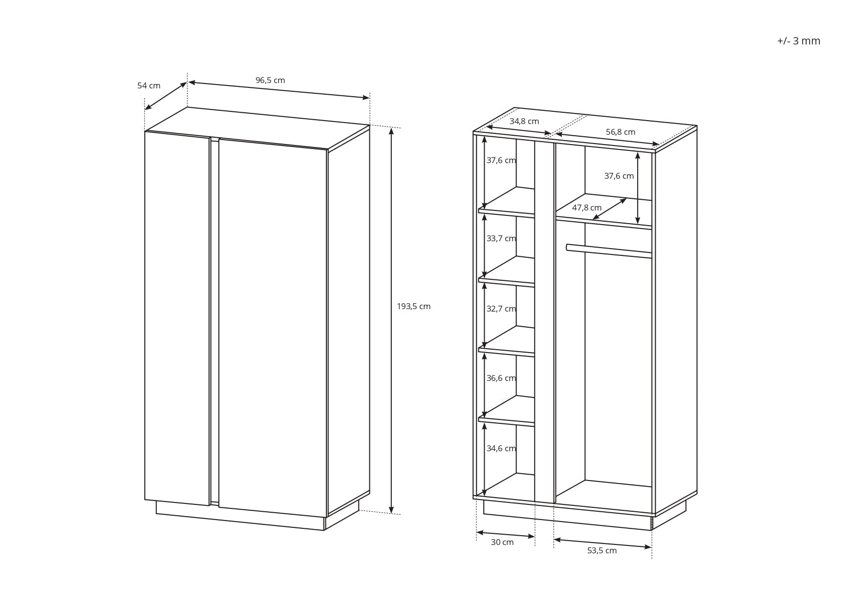 Lask ARCO Kleiderschrank 96 – 96,5 x 54 x 193,5 cm – Artisan Oak