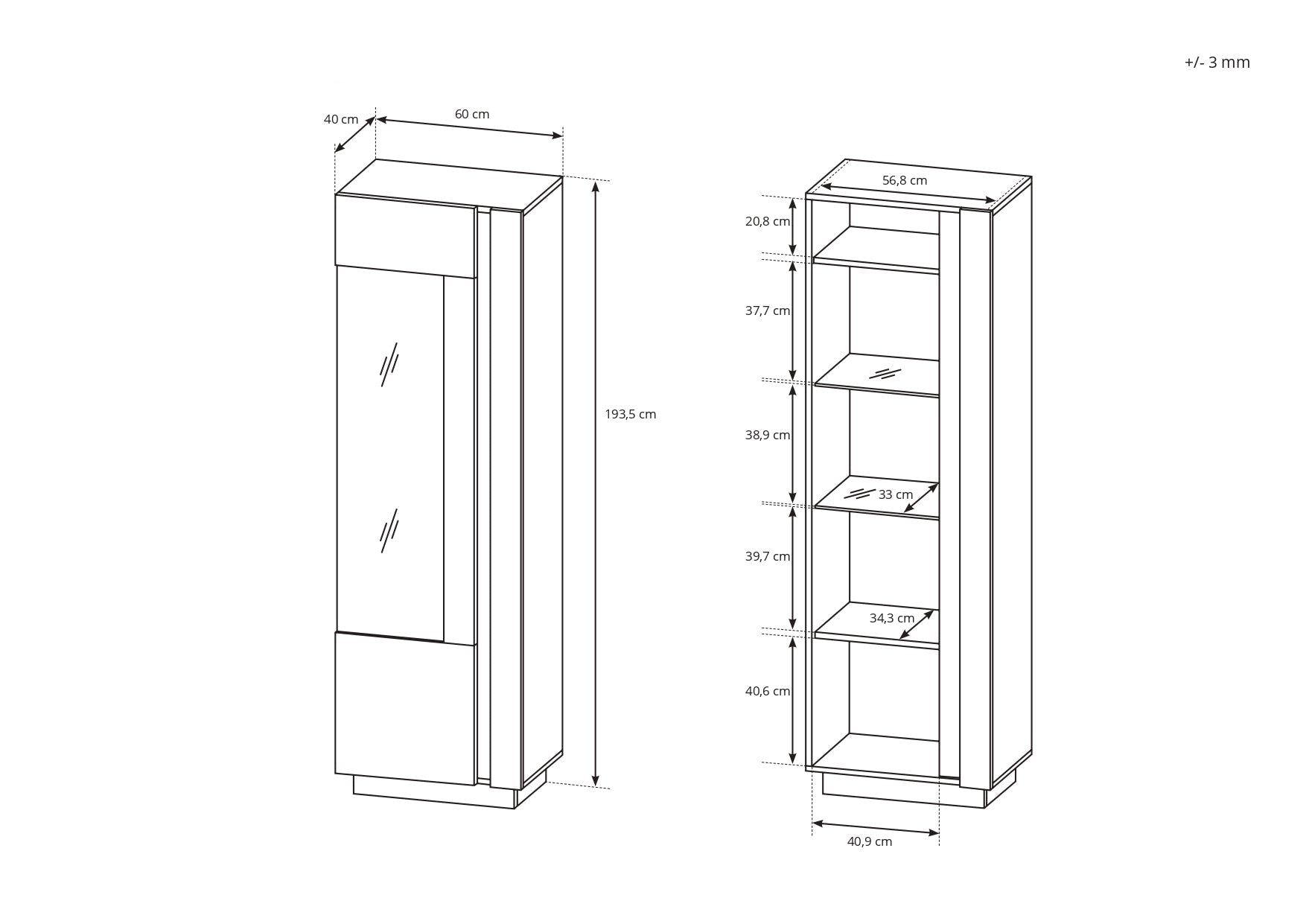Lask ARCO Hohe Vitrine 60 - 60 x 40 x 193,5 cm - Artisan Eiche