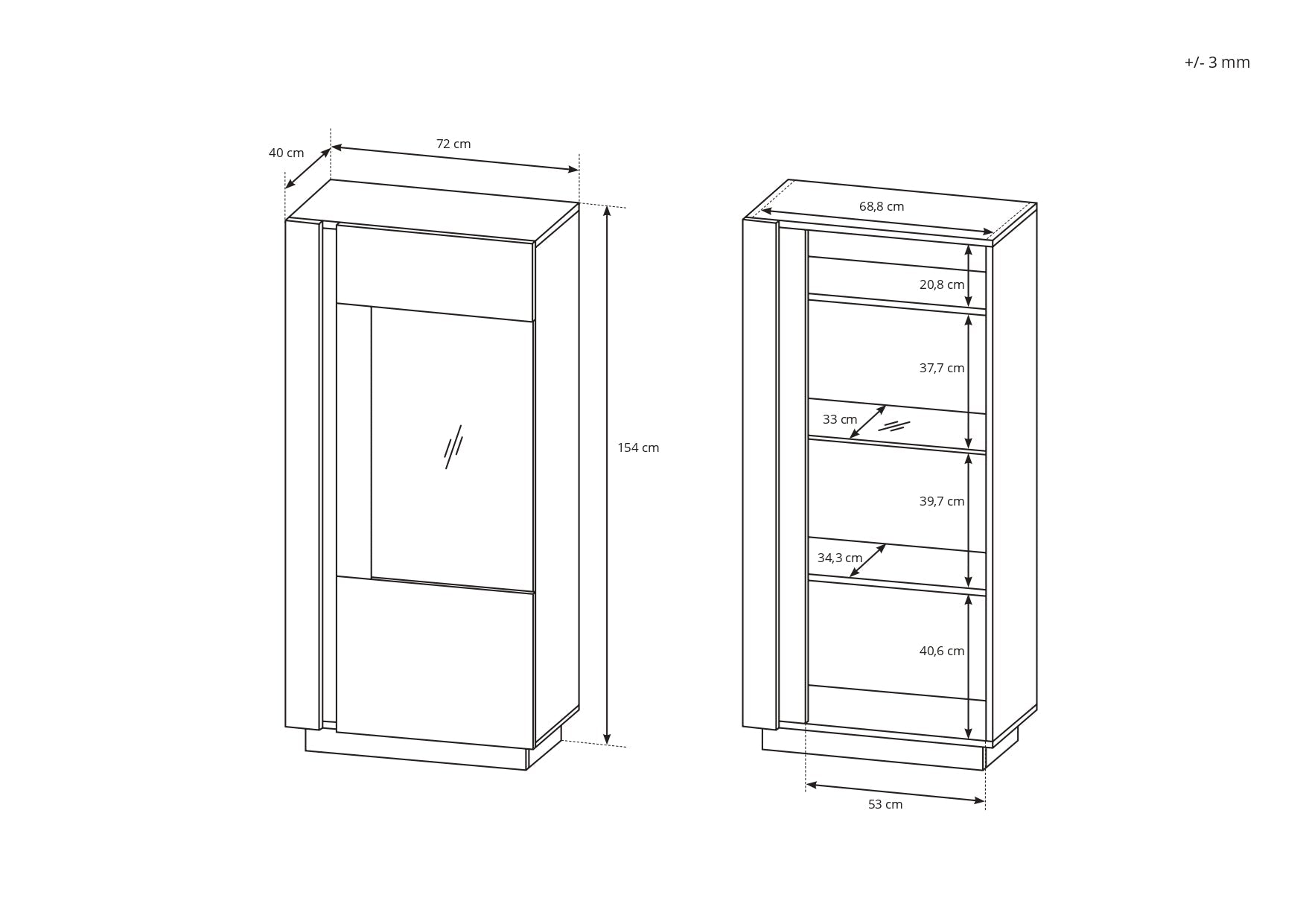 Lask ARCO Vitrine 72 – 72 x 40 x 154 cm – Artisan Eiche