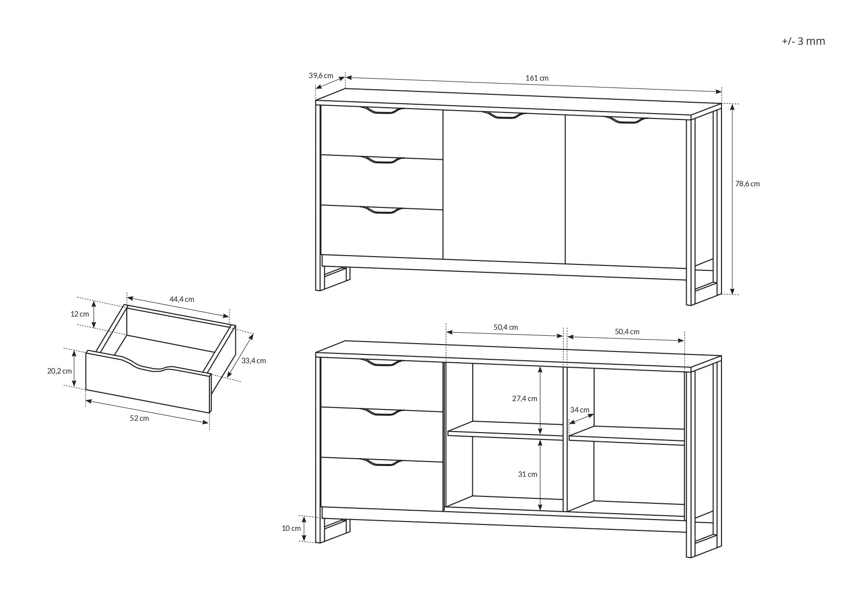 Laskarden Sideboard 160 – 161 x 39,6 x 78,6 cm