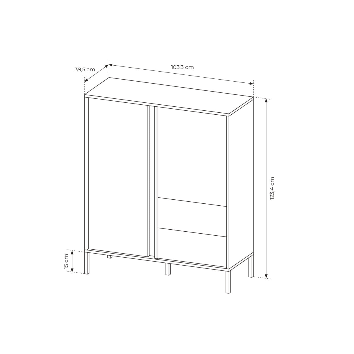 Lask Dast Hohes Sideboard 2D2S – 123,4 x 103,3 x 39,5 cm
