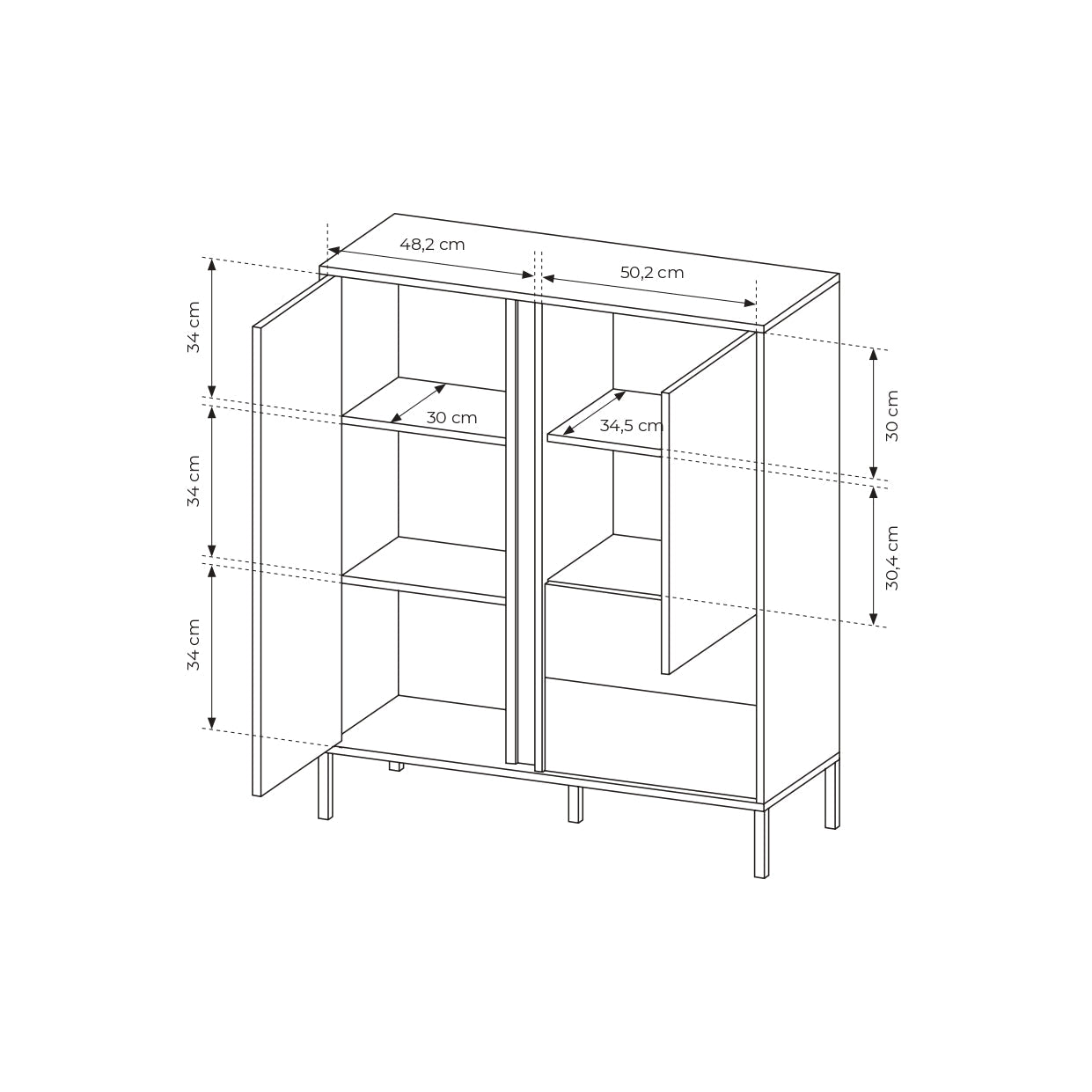 Lask Dast Hohes Sideboard 2D2S – 123,4 x 103,3 x 39,5 cm