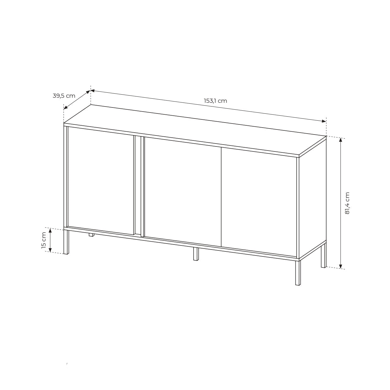 Lask Dast Sideboard 153 cm | 3-türiger Aufbewahrungsschrank