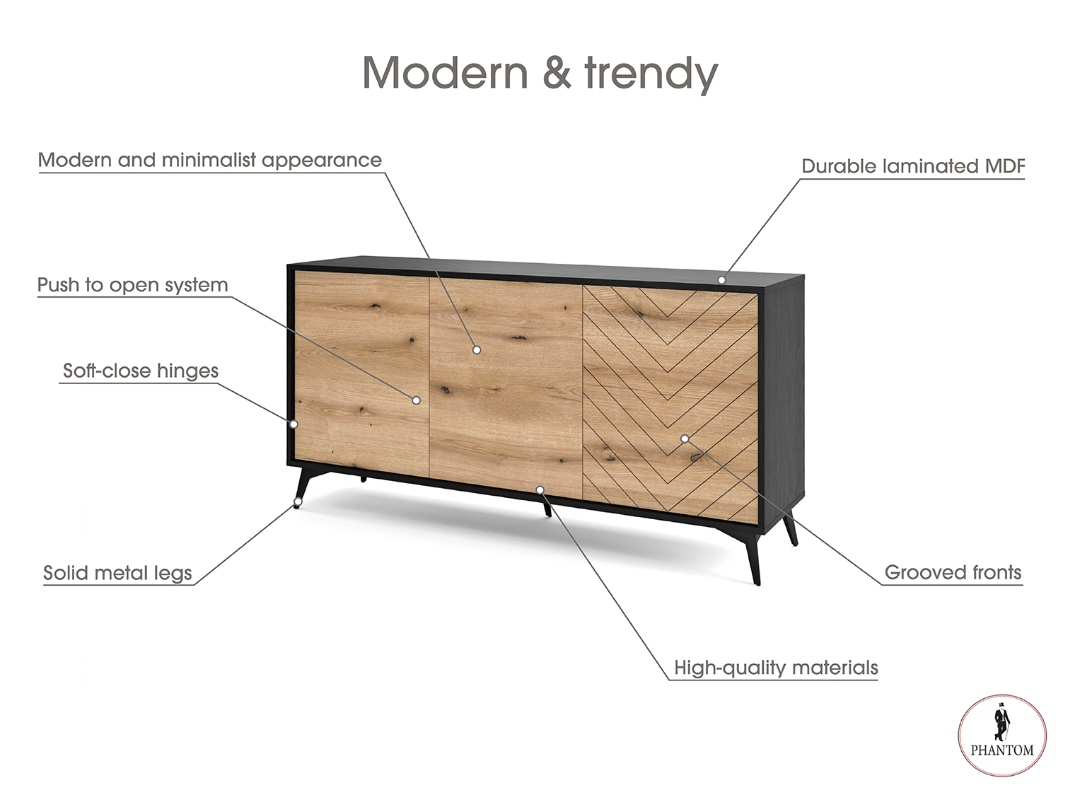 Diamond Dresser 154 - Kommode mit drei Türen im Push to Open System