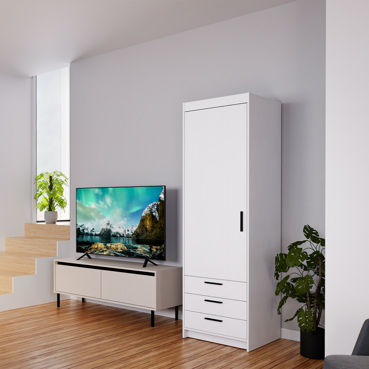 LE Elena 1D 3S DL01 3S Wardrobe in White