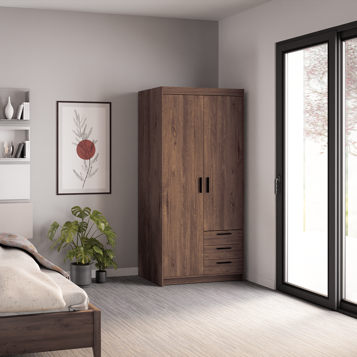 LE Elena 2D 3S DL02 3S Wardrobe in Lefkas Oak