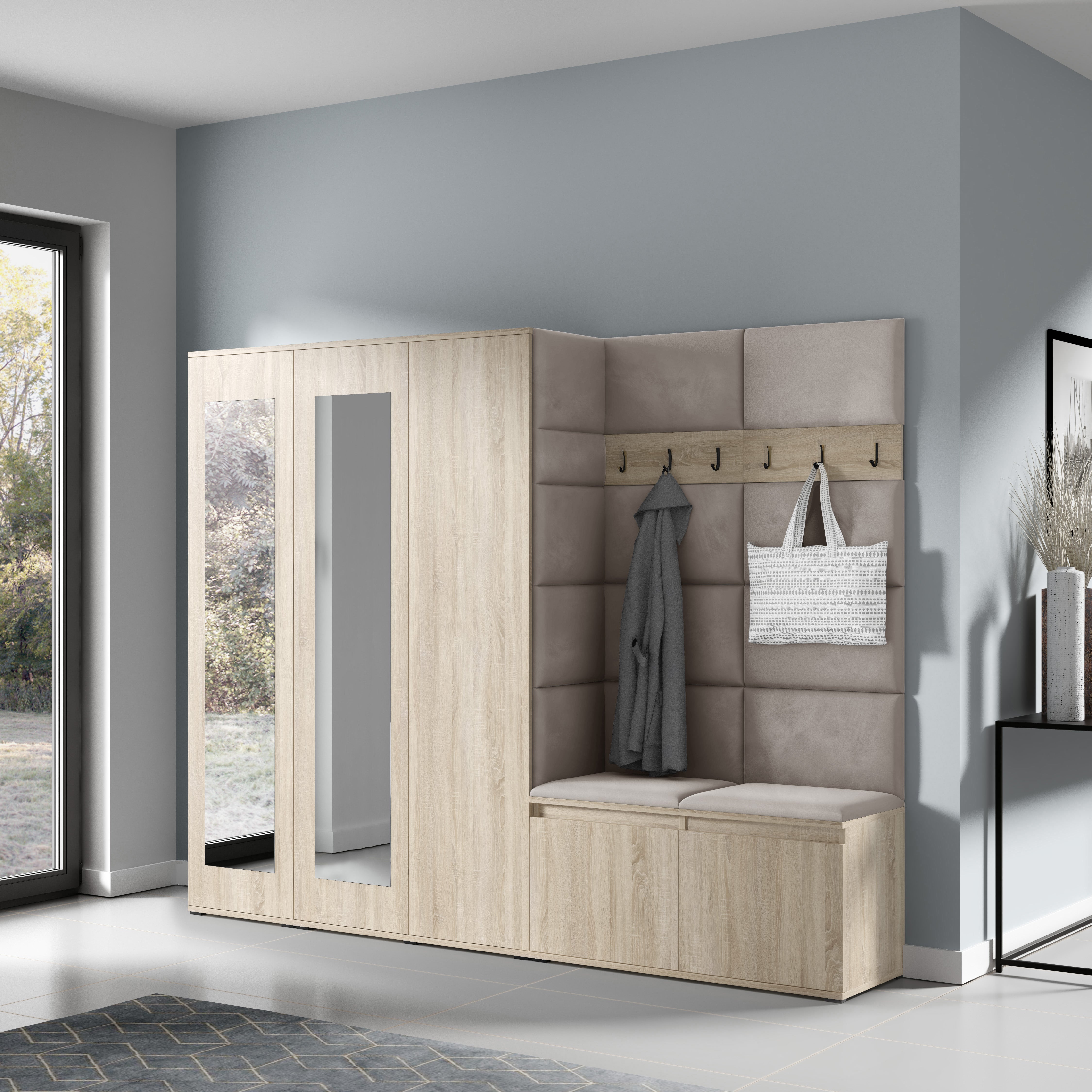 PK Emi 15 Flurgarderobe Sonoma Eiche - Polsterpaneele in verschiedenen Farben