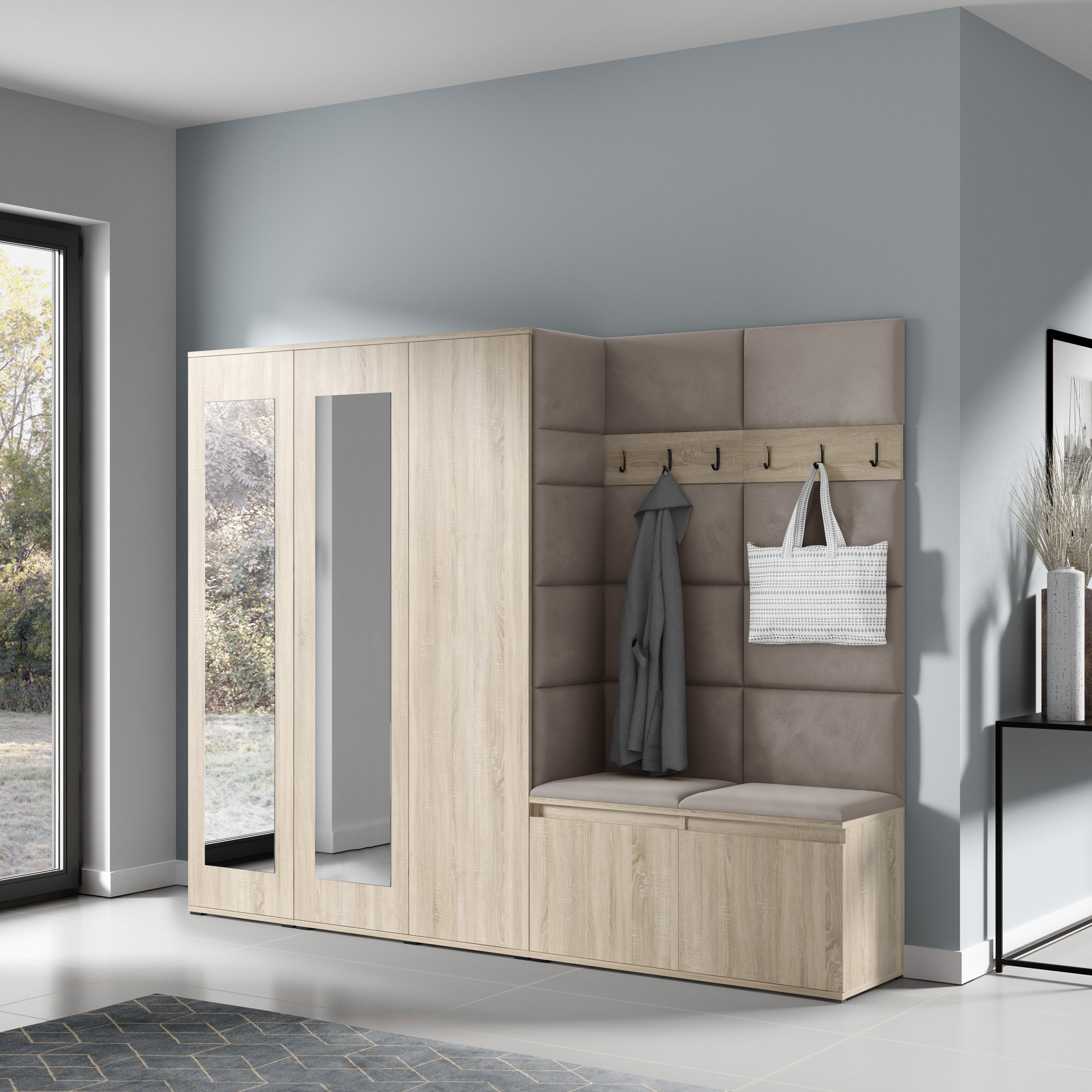 PK Emi 15 Flurgarderobe Sonoma Eiche - Polsterpaneele in verschiedenen Farben