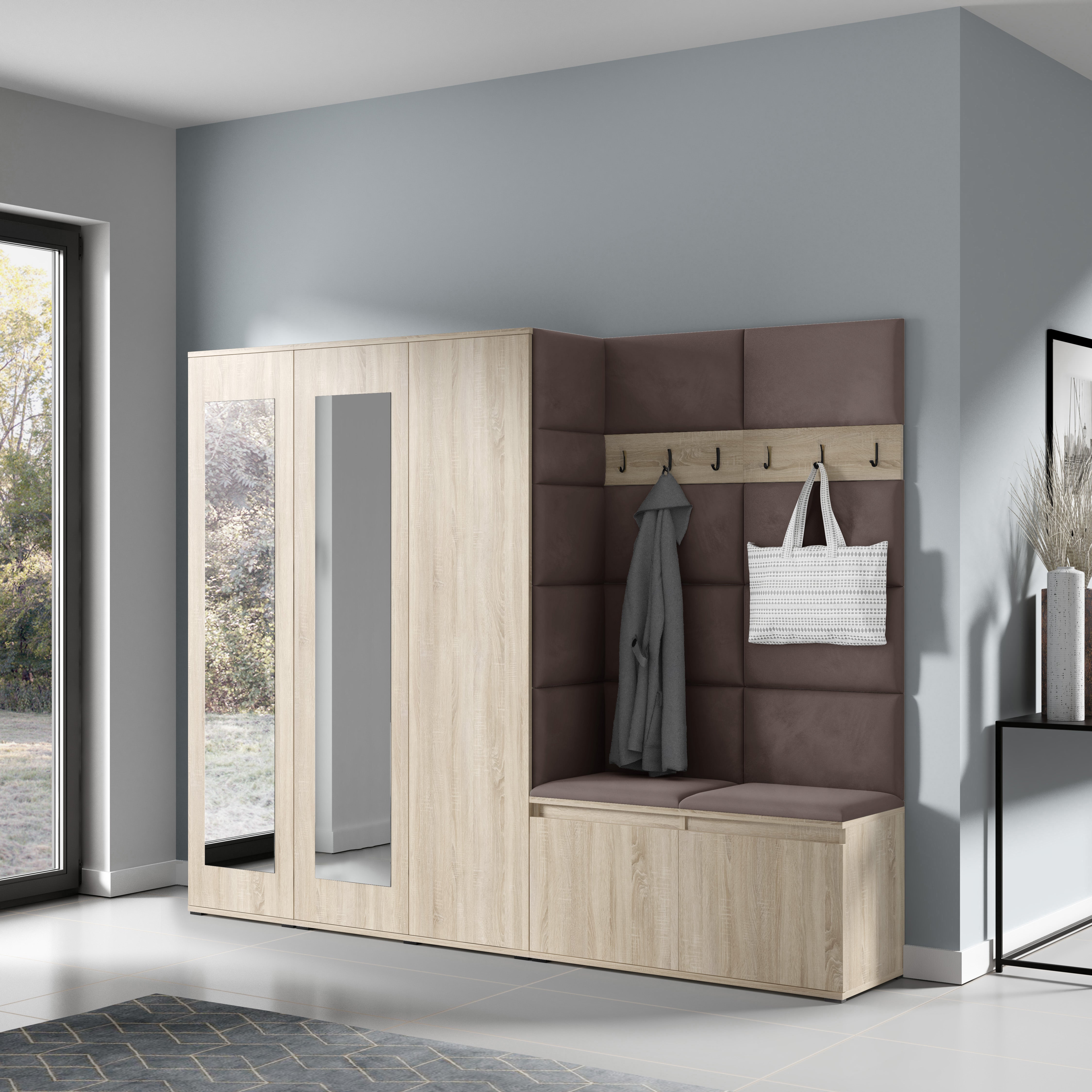 PK Emi 15 Flurgarderobe Sonoma Eiche - Polsterpaneele in verschiedenen Farben