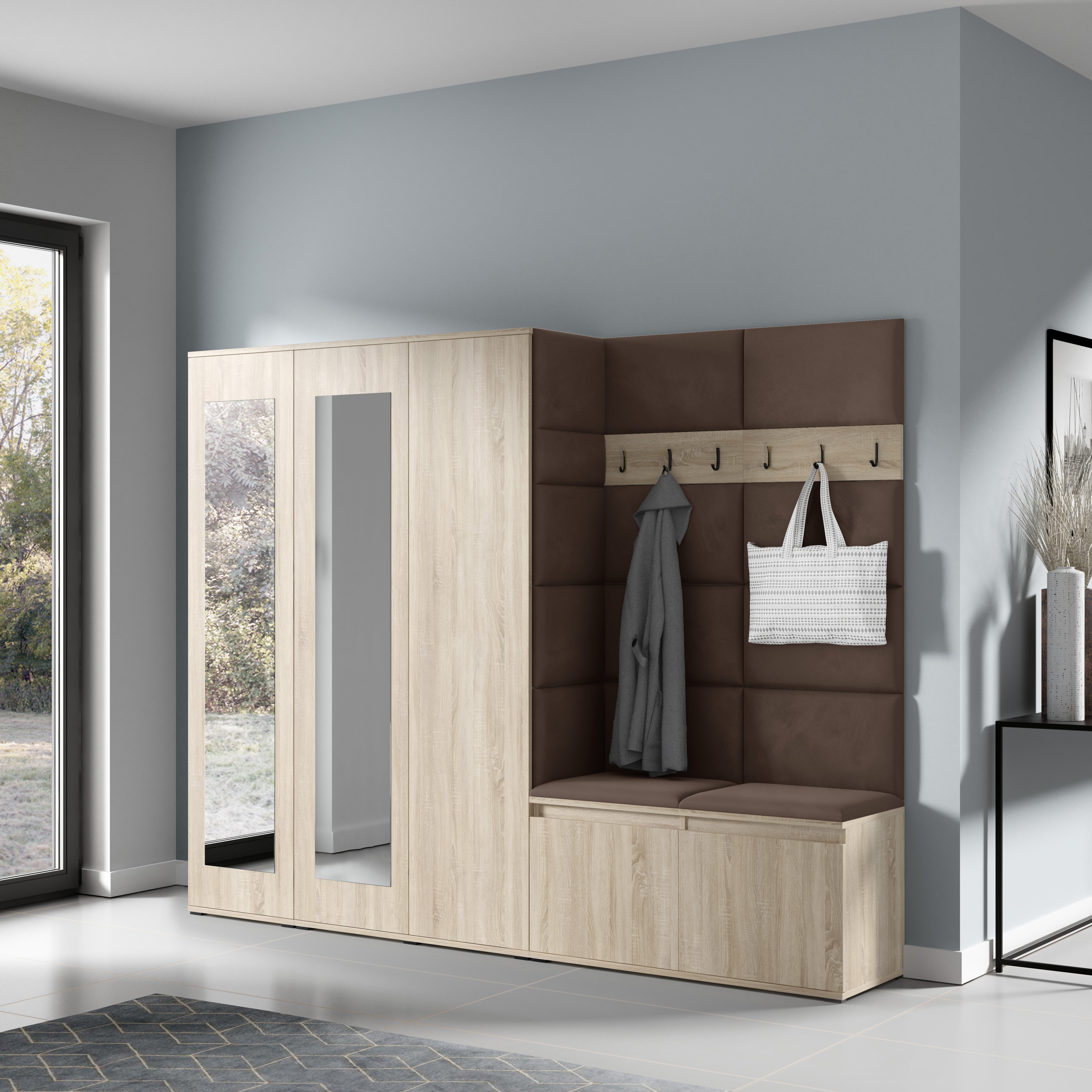 PK Emi 15 Flurgarderobe Sonoma Eiche - Polsterpaneele in verschiedenen Farben