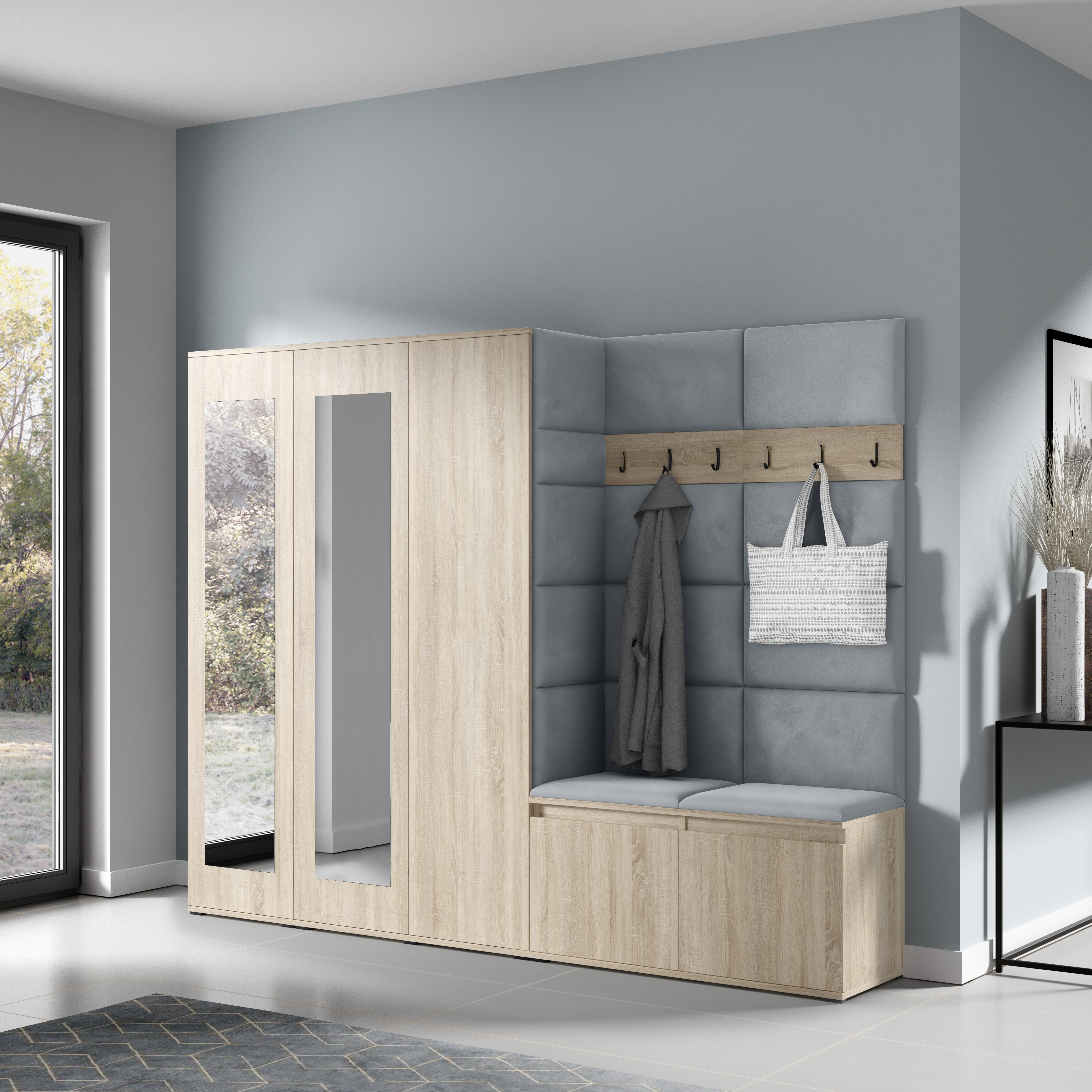 PK Emi 15 Flurgarderobe Sonoma Eiche - Polsterpaneele in verschiedenen Farben